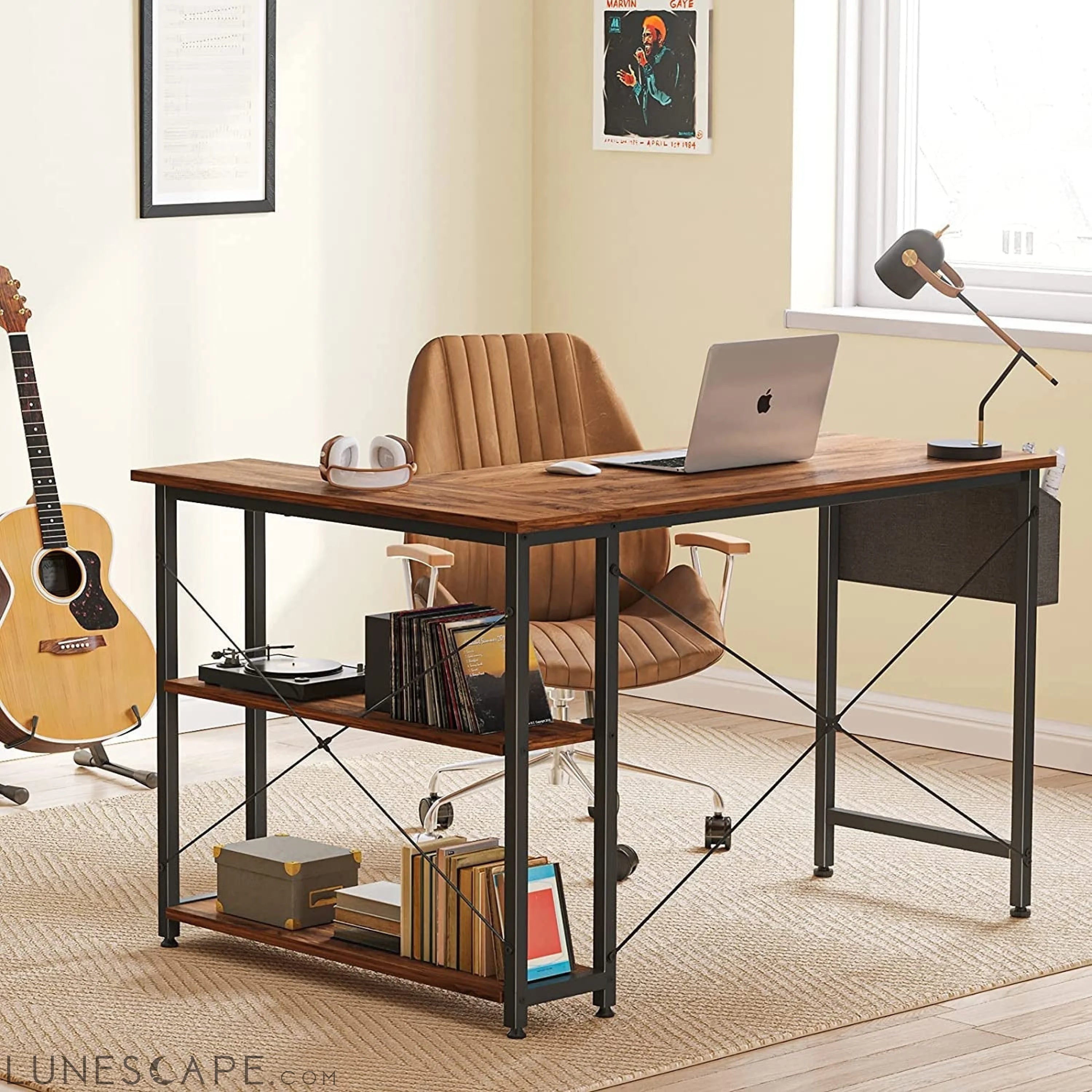 Small L-Shaped Desk with Storage Shelves LUNESCAPE