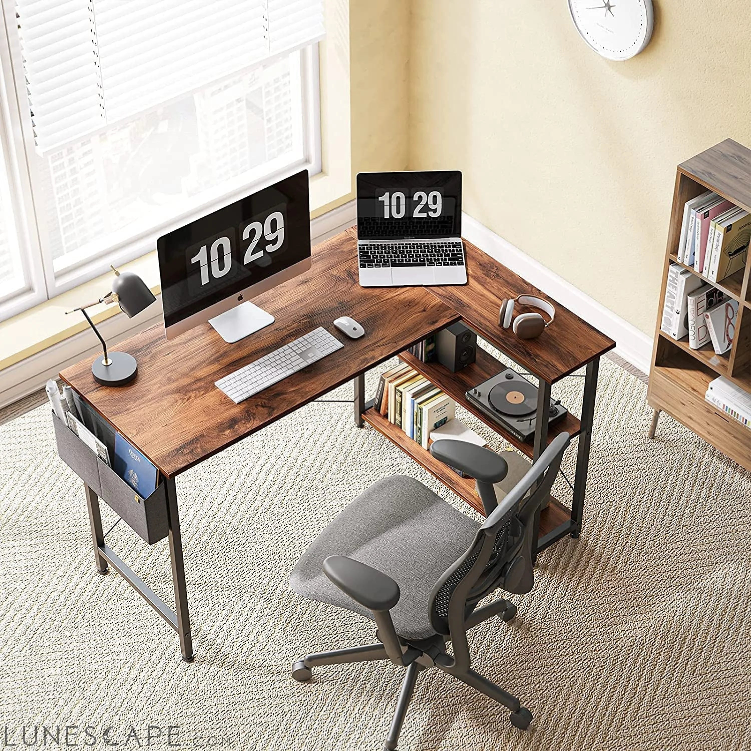 Small L-Shaped Desk with Storage Shelves LUNESCAPE