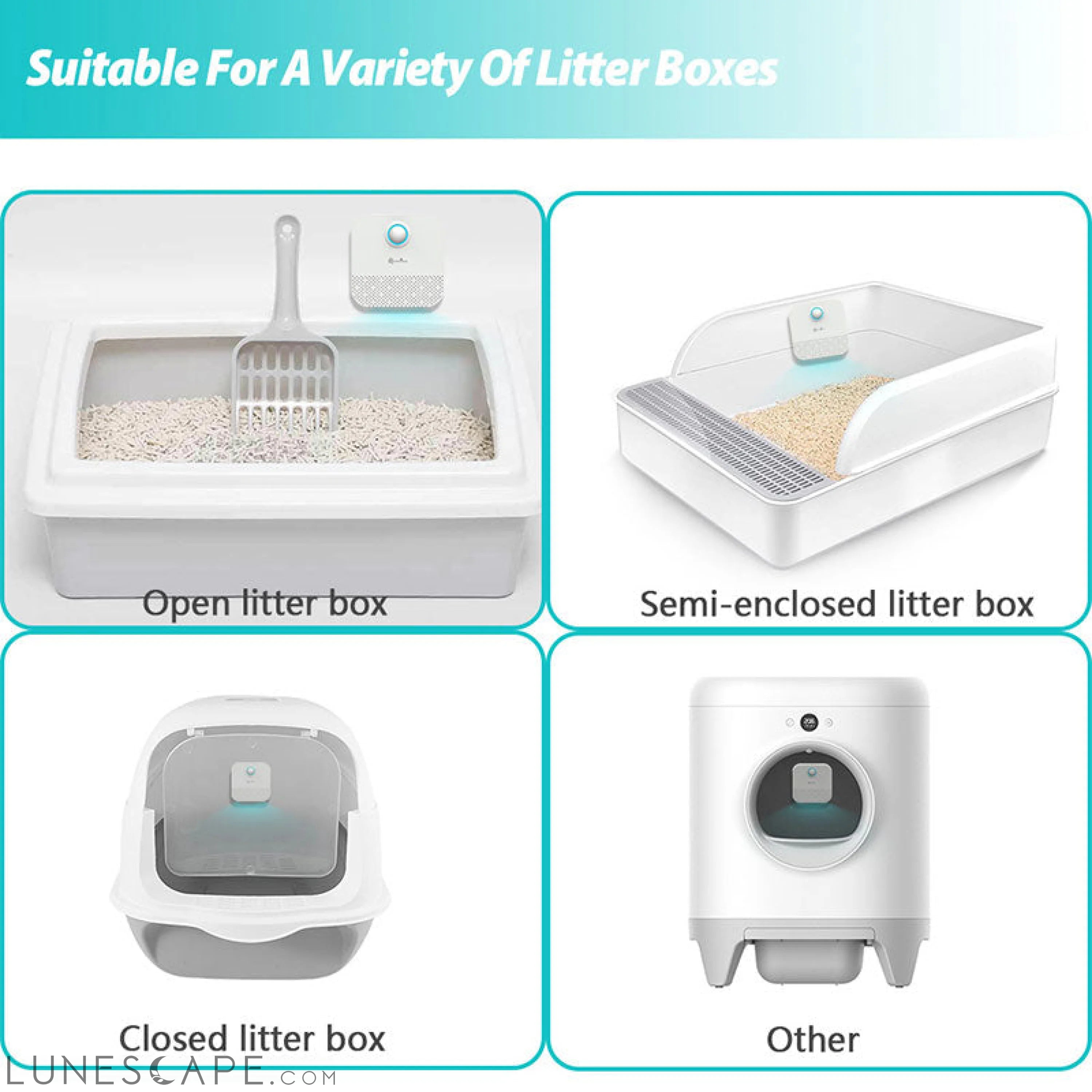 Smart Cat Odor Purifier for Cat Litter Box Deodorizer Dog Air Cleaner LUNESCAPE