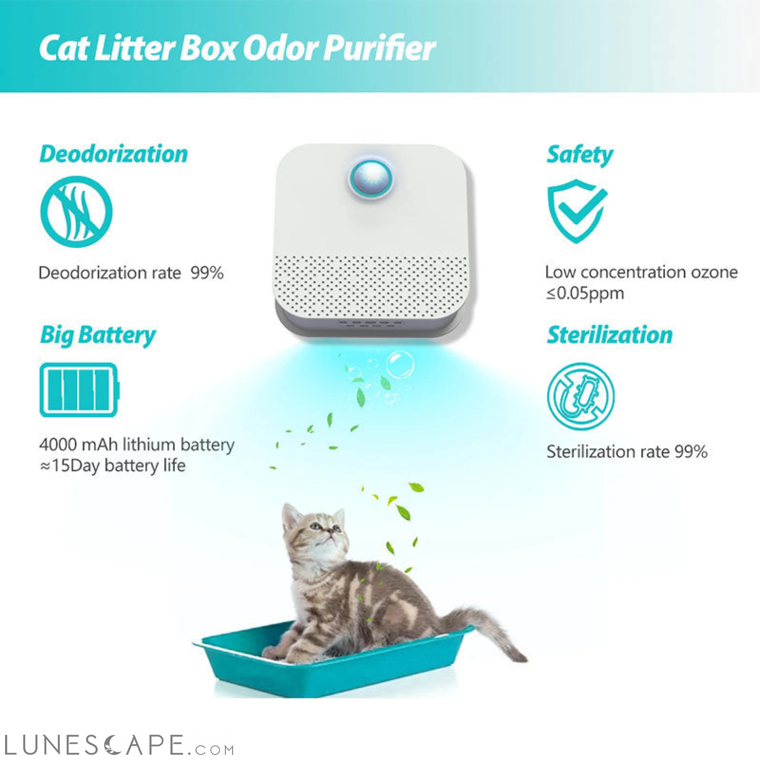 Smart Cat Odor Purifier for Cat Litter Box Deodorizer Dog Air Cleaner LUNESCAPE
