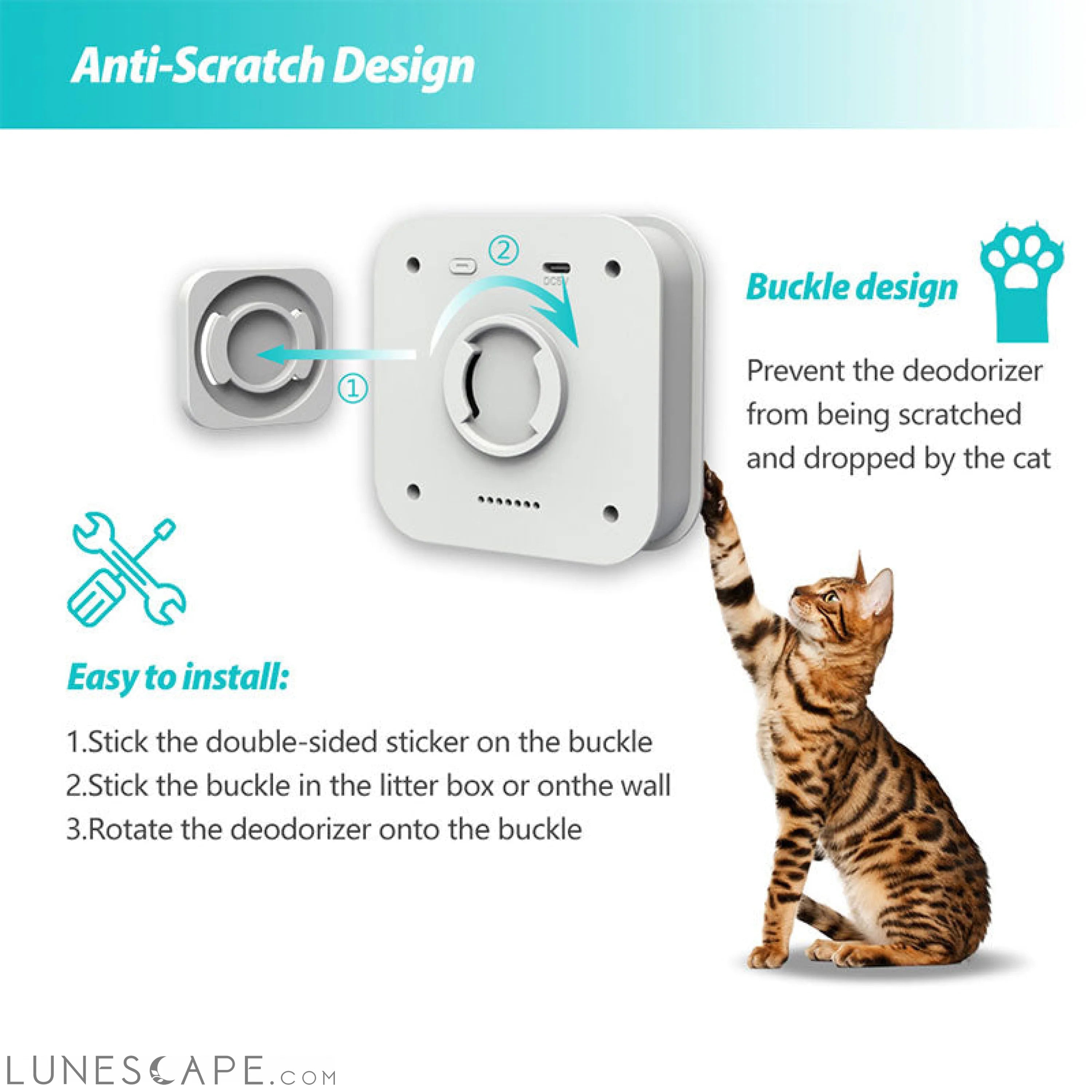 Smart Cat Odor Purifier for Cat Litter Box Deodorizer Dog Air Cleaner LUNESCAPE