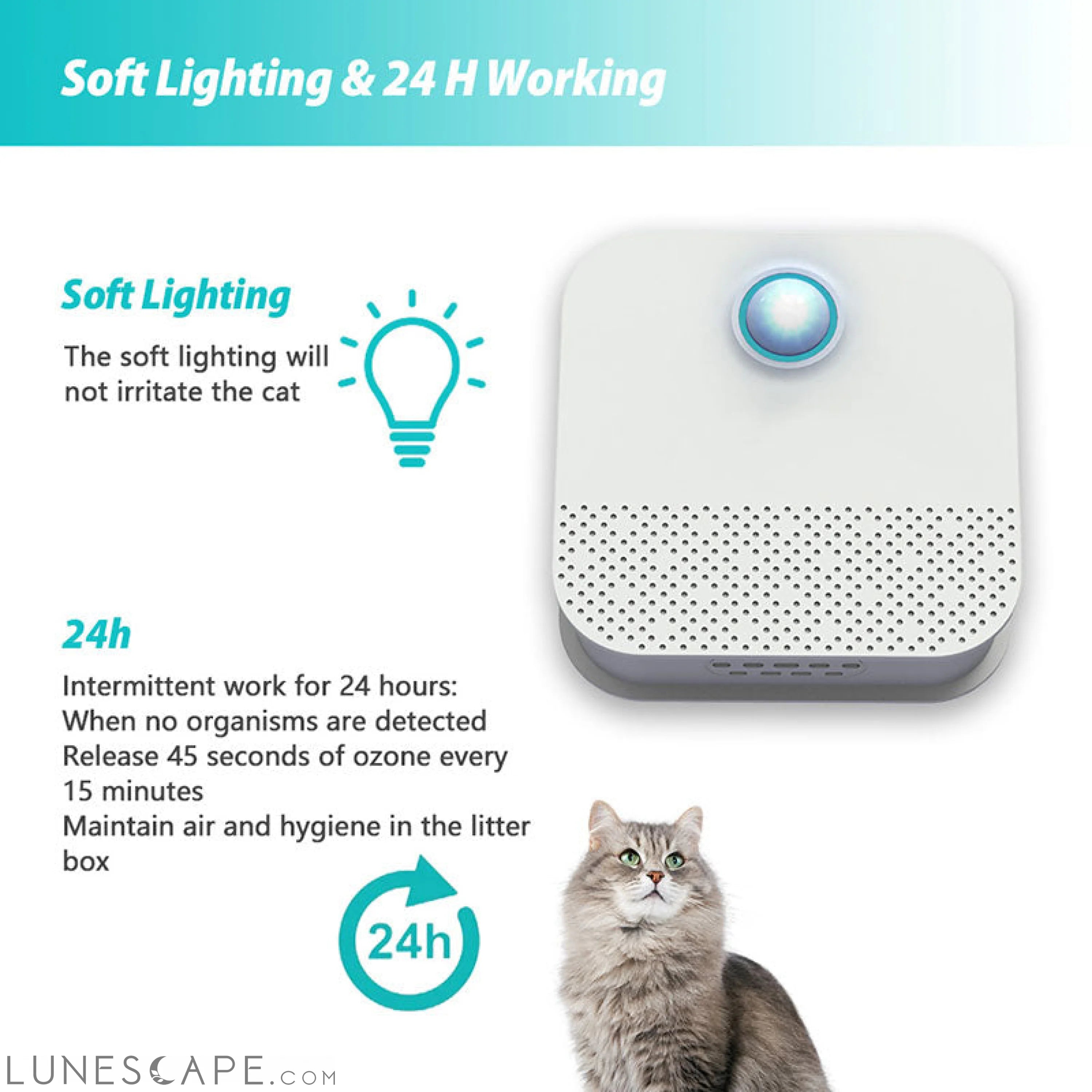 Smart Cat Odor Purifier for Cat Litter Box Deodorizer Dog Air Cleaner LUNESCAPE