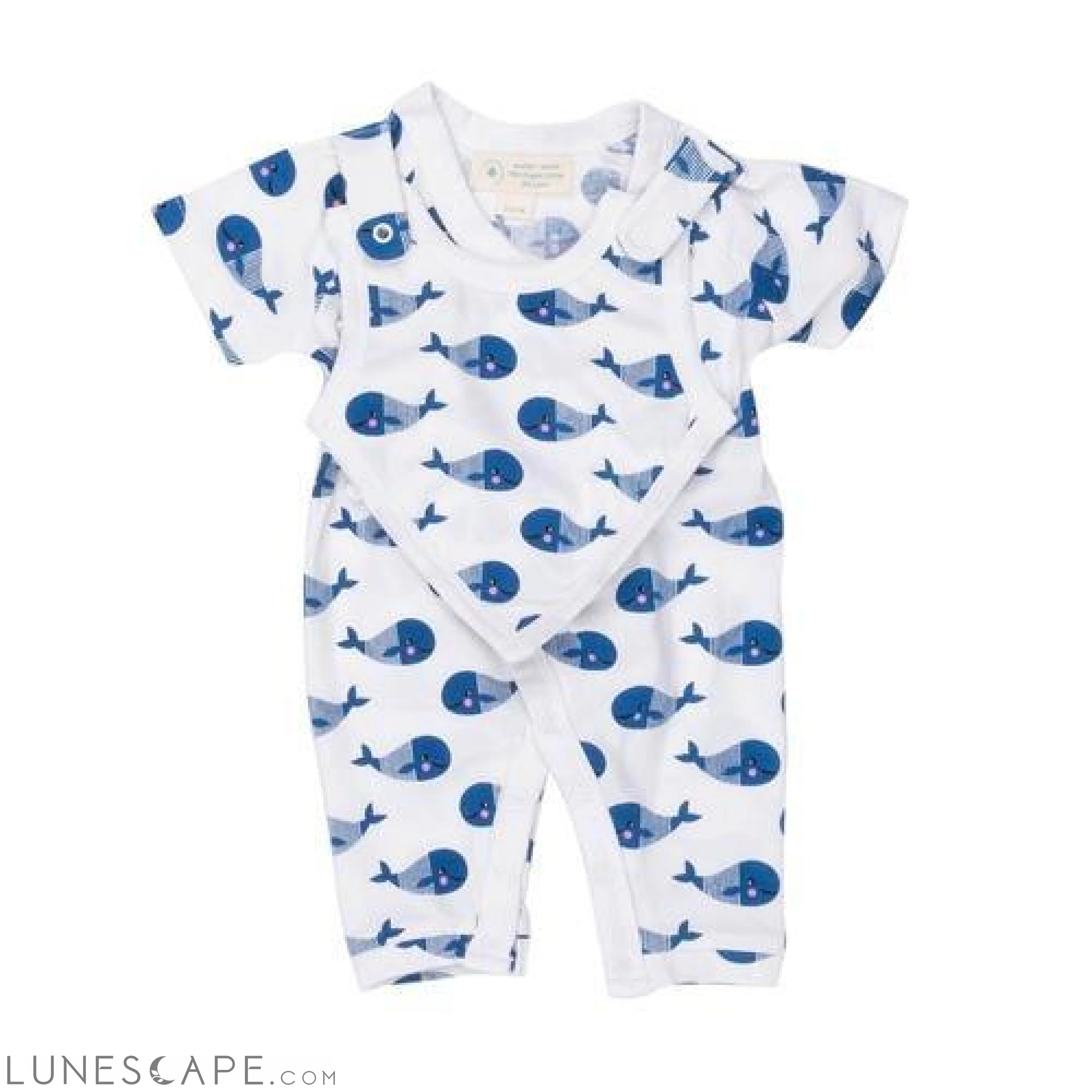 Smart Short Sleeve Kimono Romper + Bib - Blue Whale LUNESCAPE