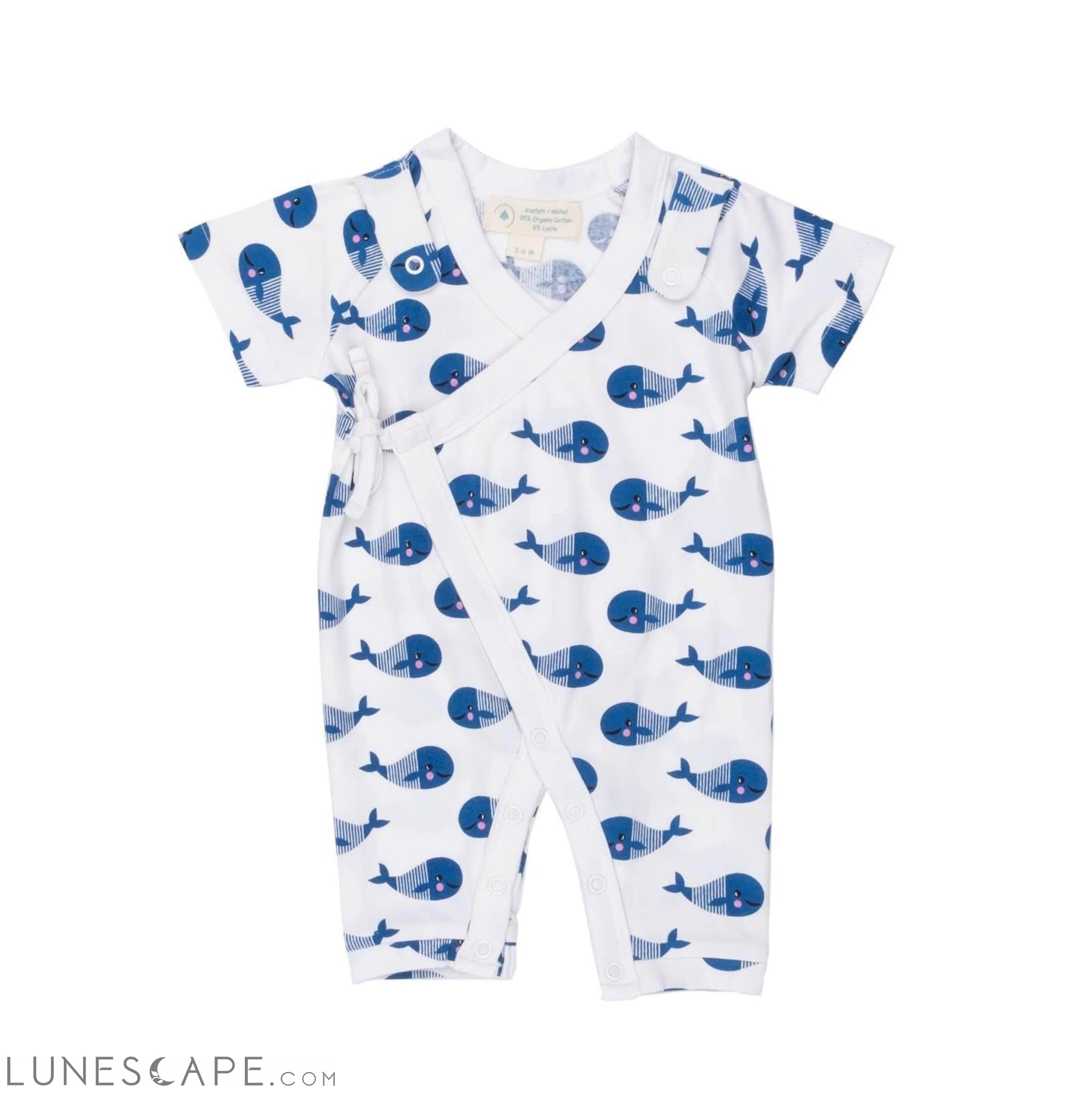 Smart Short Sleeve Kimono Romper + Bib - Blue Whale LUNESCAPE