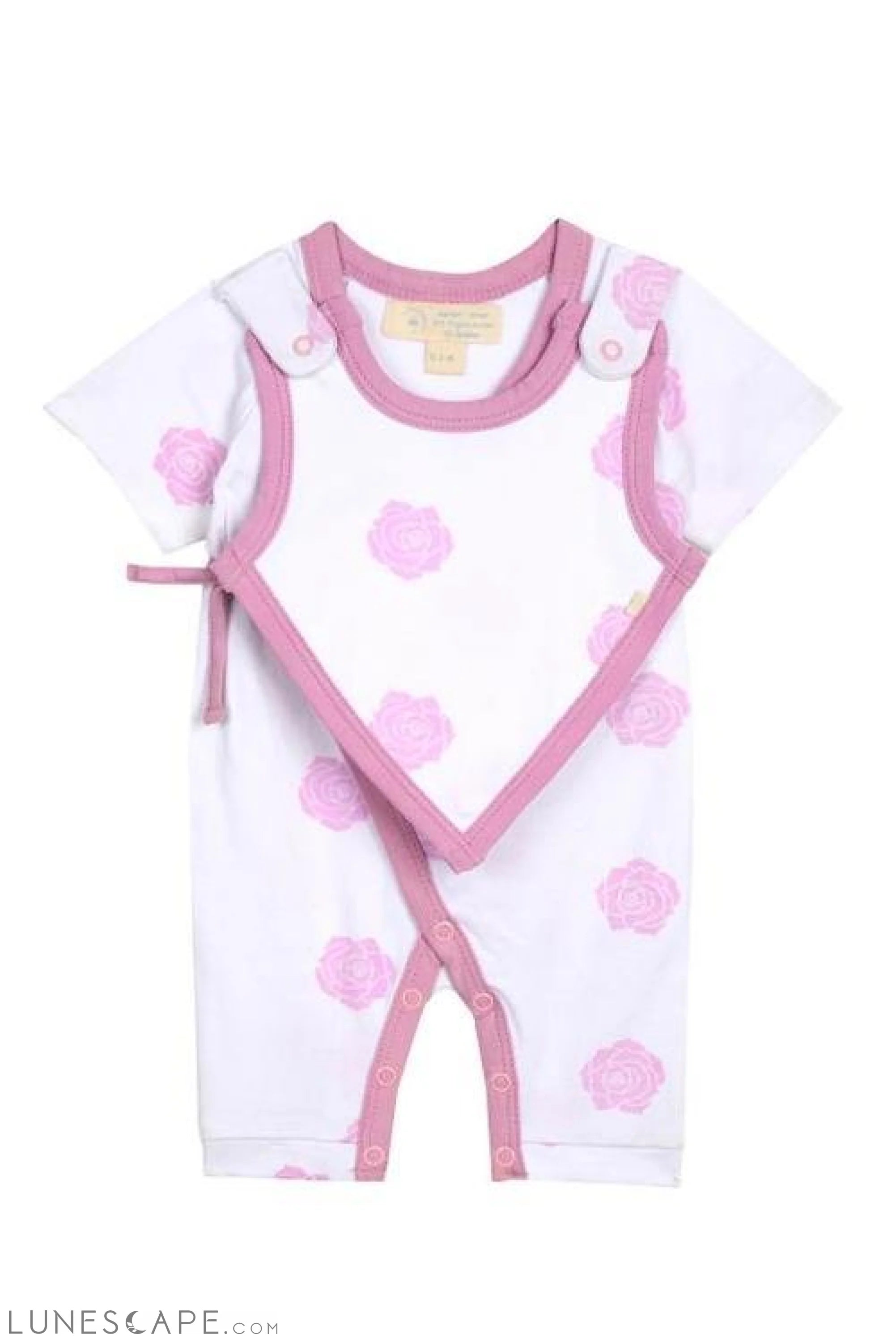 Smart Short Sleeve Kimono Romper + Bib - Pink Rose LUNESCAPE