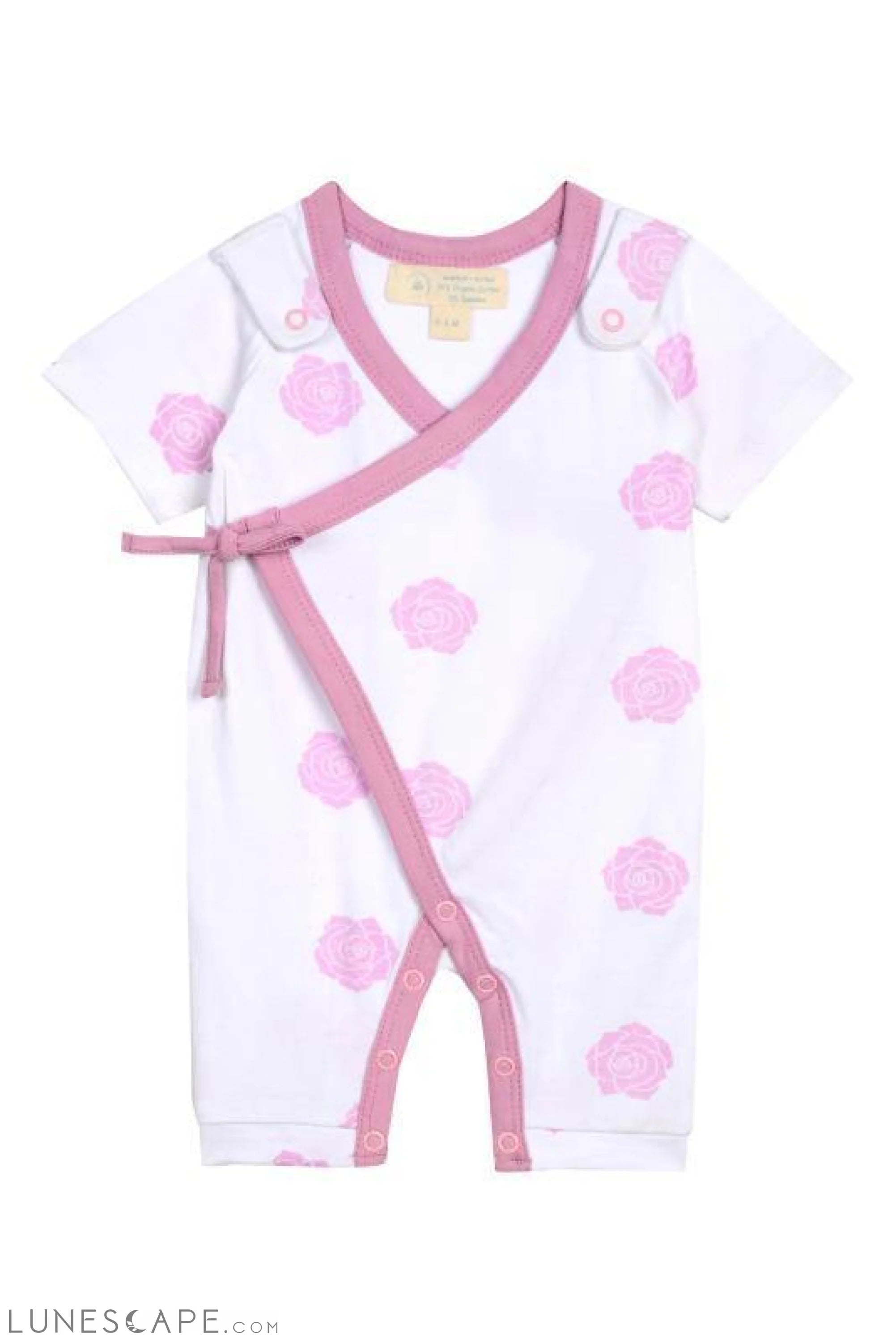 Smart Short Sleeve Kimono Romper + Bib - Pink Rose LUNESCAPE