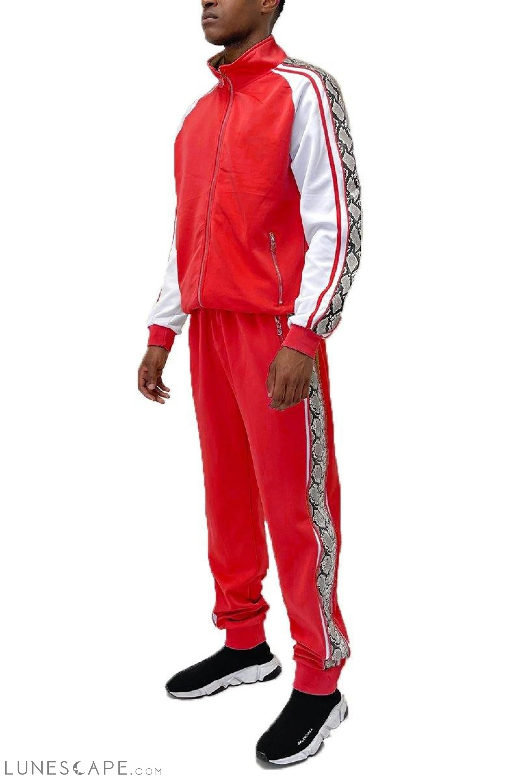 Snake Print Stripe Track Set - Red LUNESCAPE