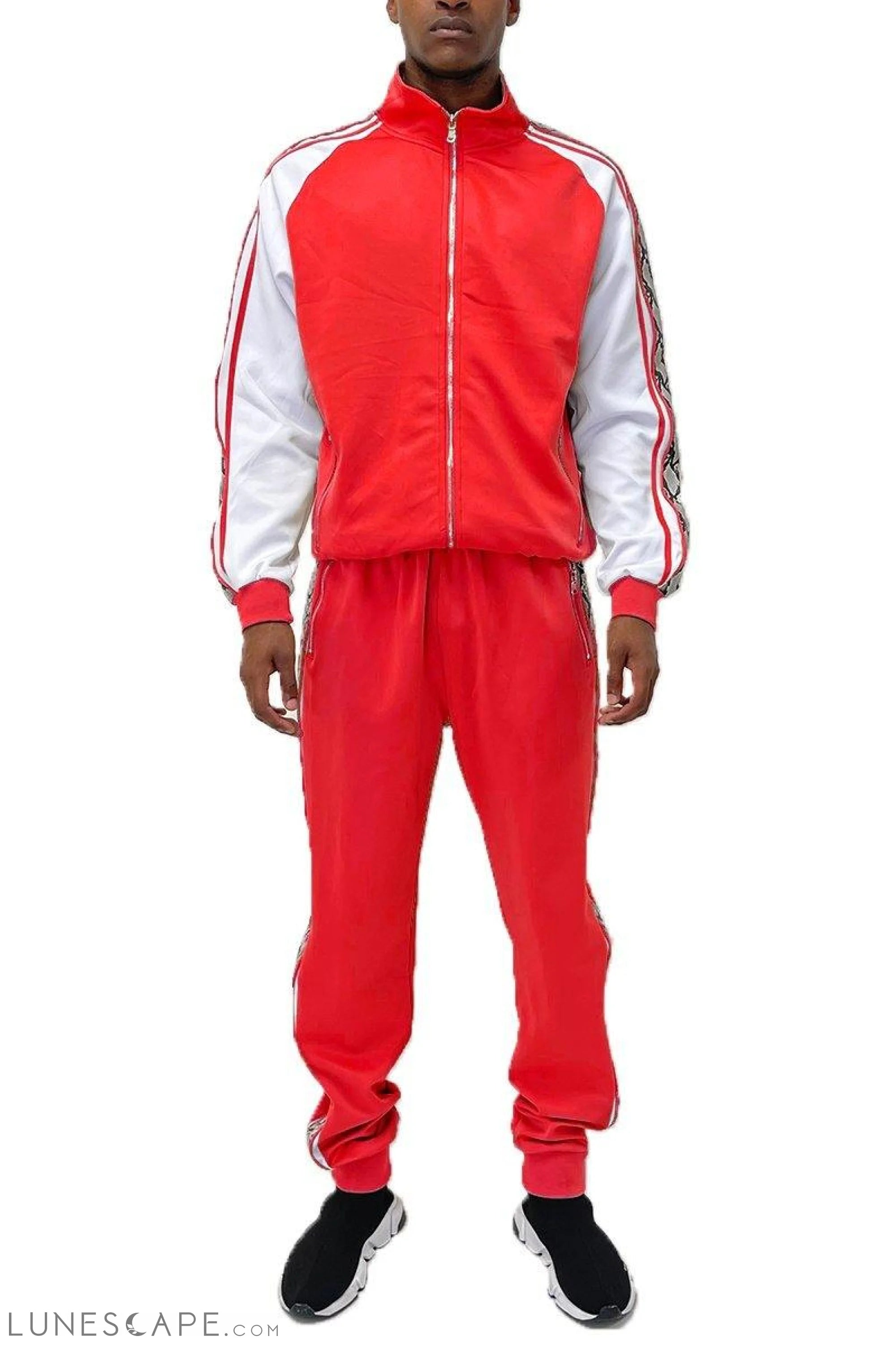 Snake Print Stripe Track Set - Red LUNESCAPE