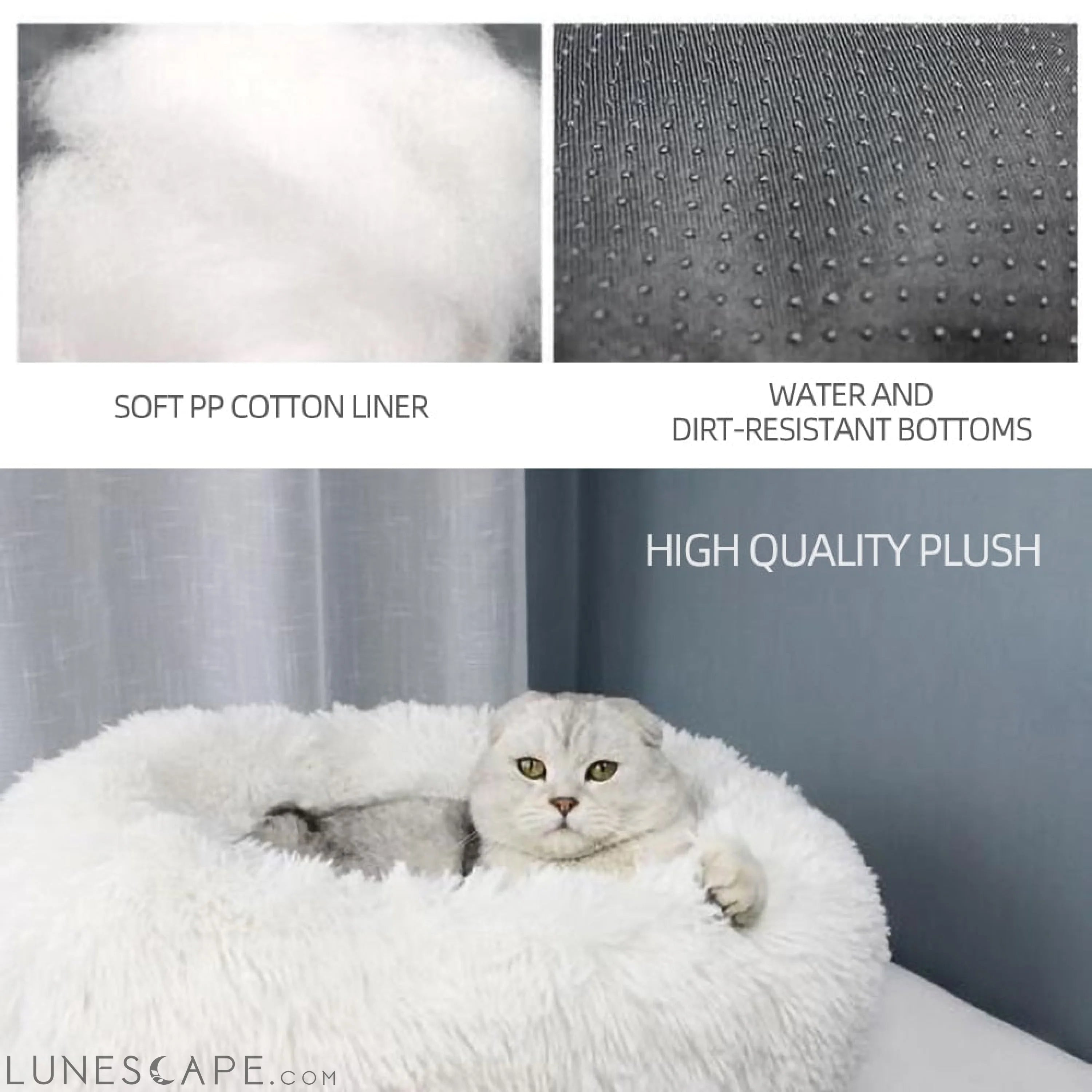 Soft Long Plush Cat Bed House Round Pet Cat Cave LUNESCAPE