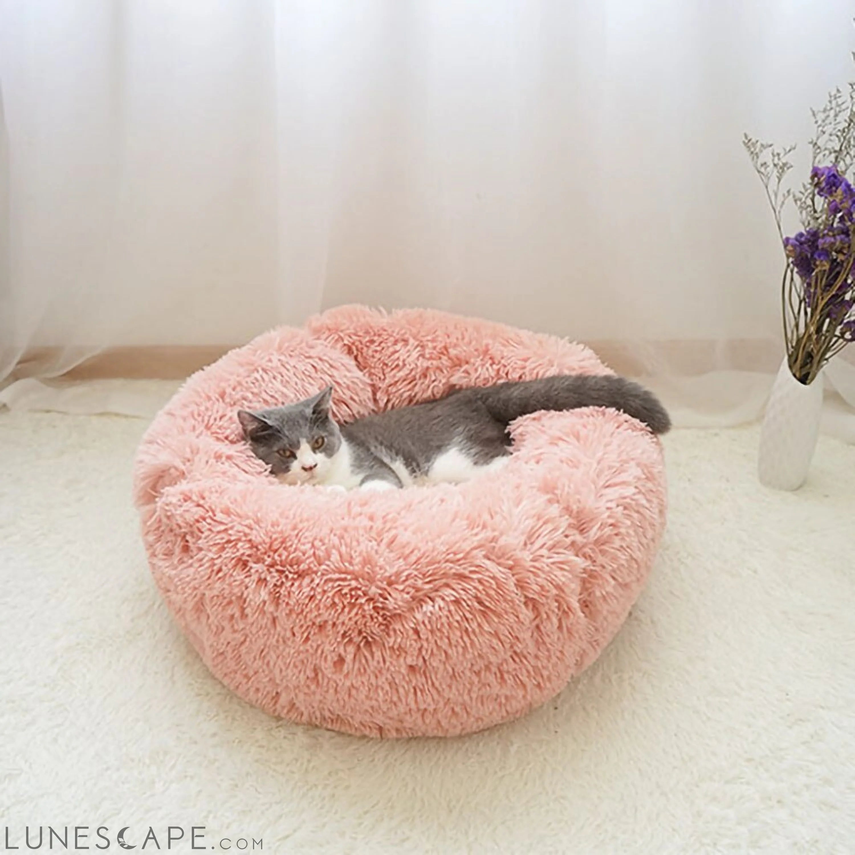 Soft Long Plush Cat Bed House Round Pet Cat Cave LUNESCAPE