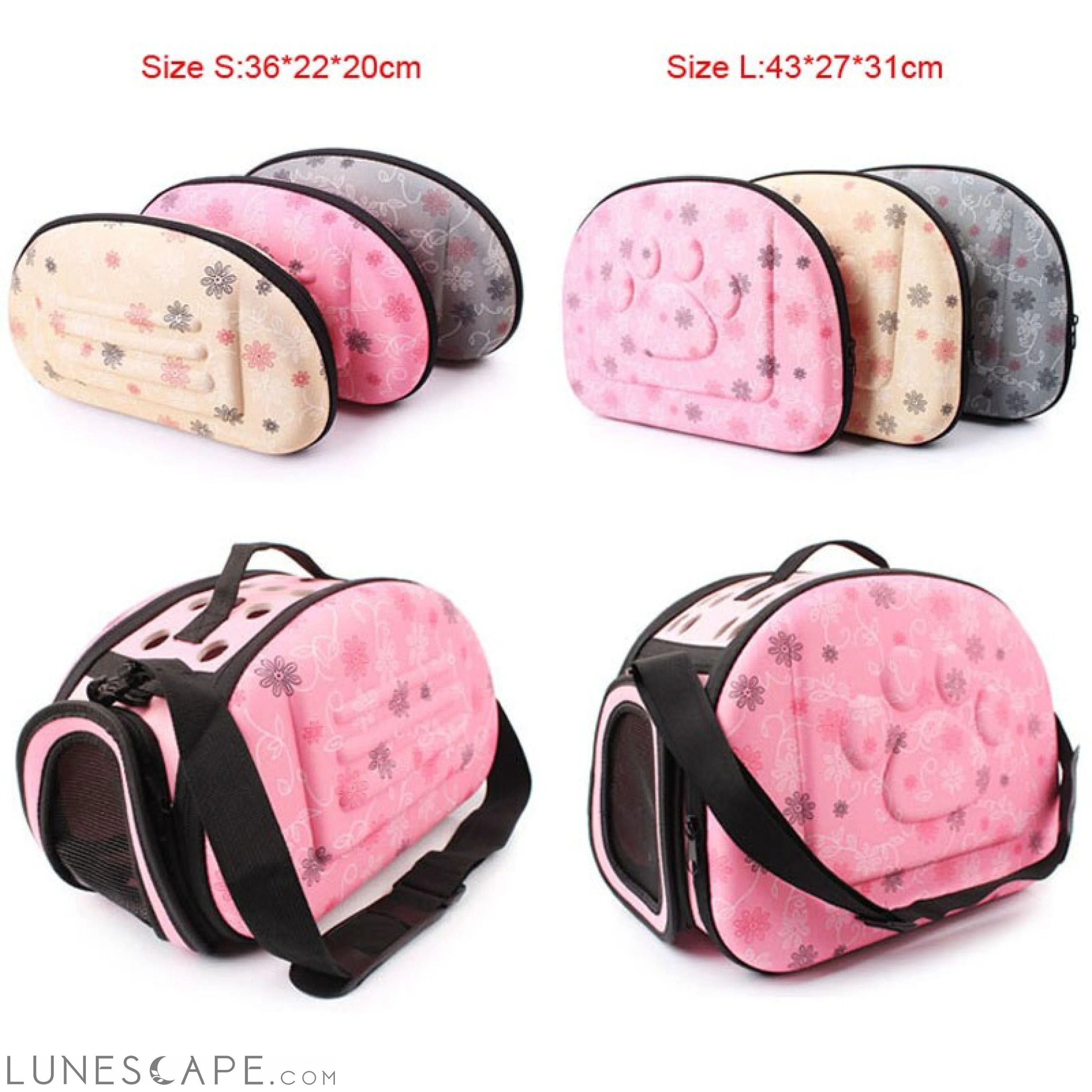 Soft-side Ventilated & Cushioned Small Pet Carrier. (Beige, Pink or Grey) LUNESCAPE