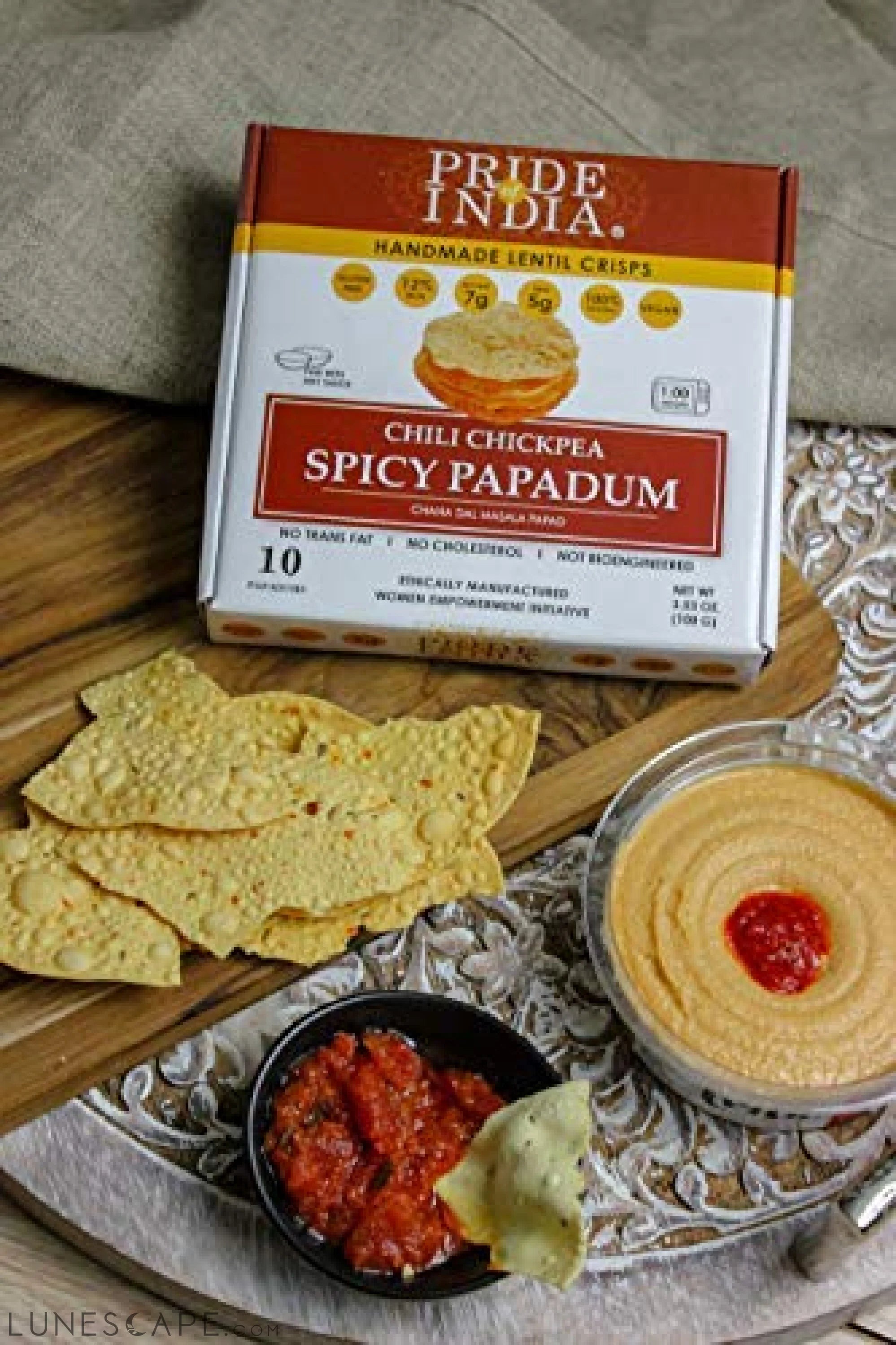 Spicy Chickpea Masala Papadum Lentil Crisp - Pack of 6 LUNESCAPE