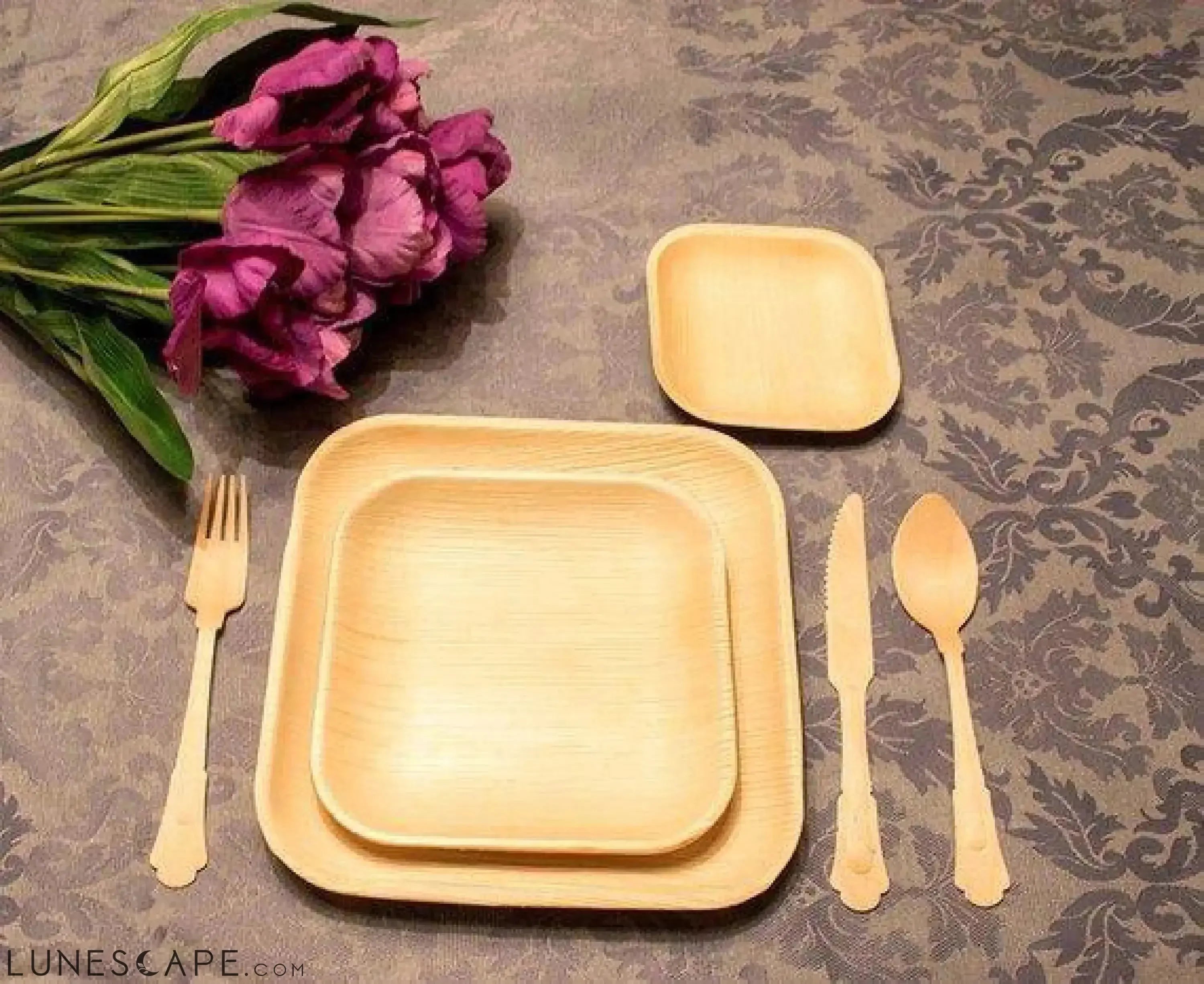 Square Palm Leaf Dinner Plates - Mixed Sizes LUNESCAPE
