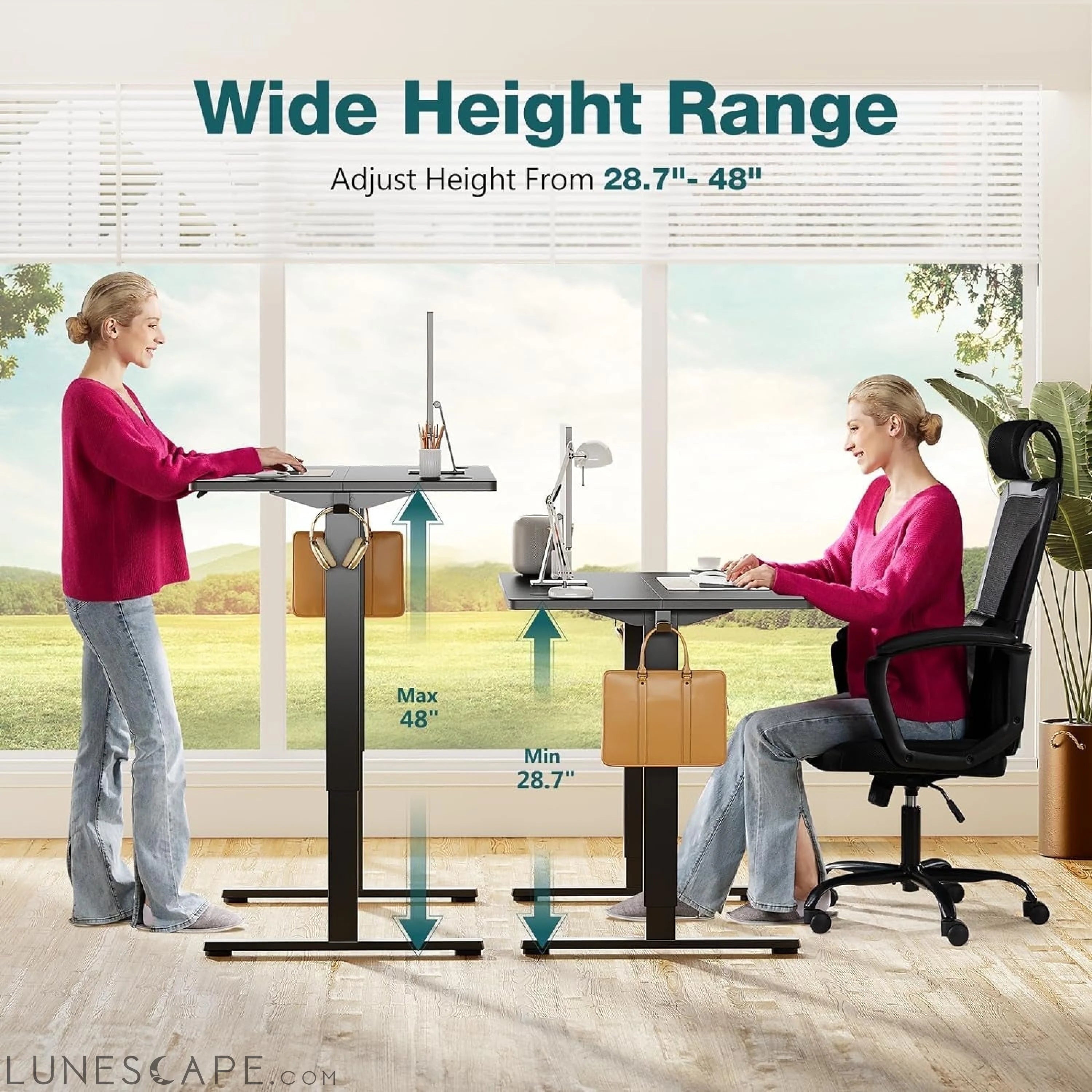 Standing Desk, Adjustable Height Electric Sit Stand up down Computer LUNESCAPE