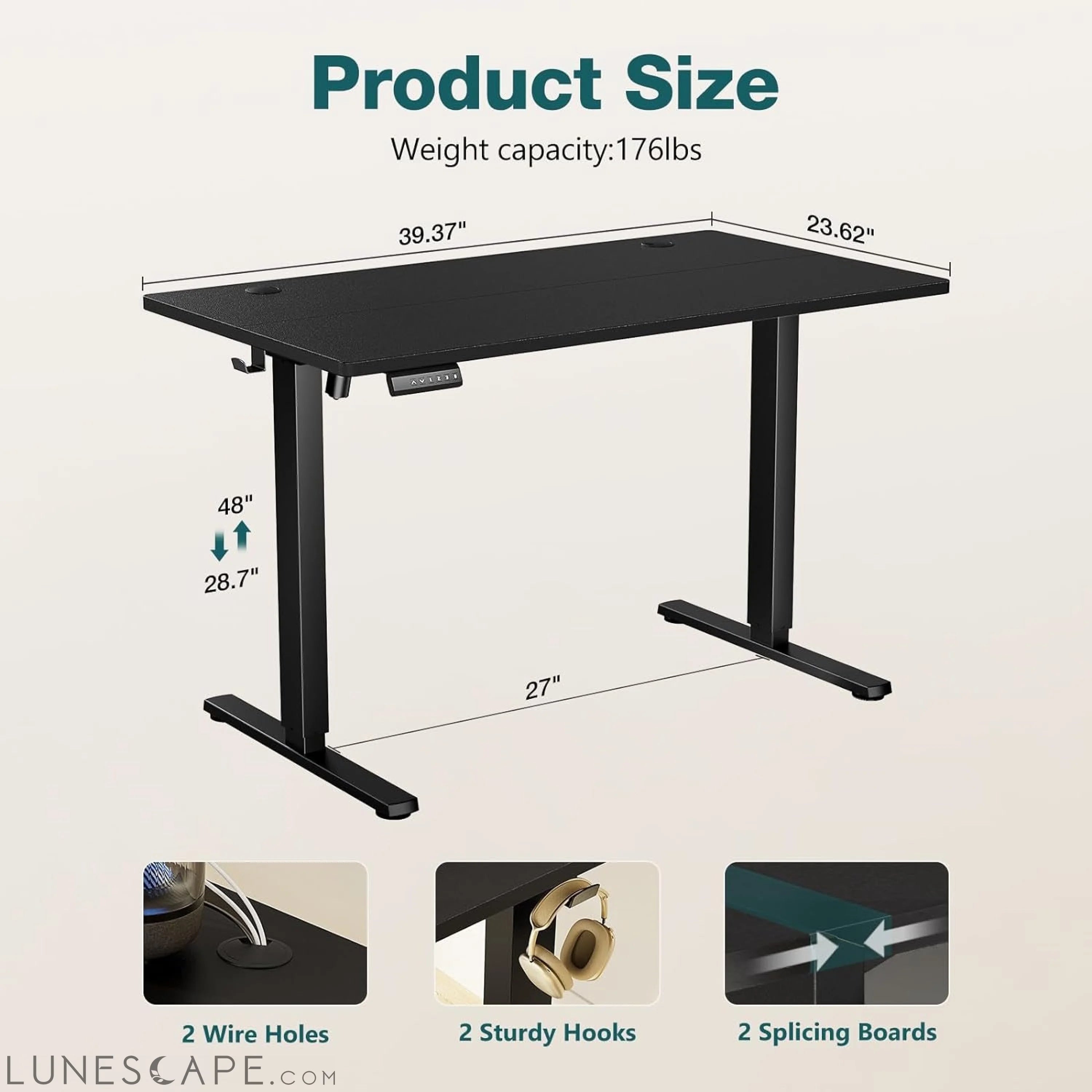 Standing Desk, Adjustable Height Electric Sit Stand up down Computer LUNESCAPE