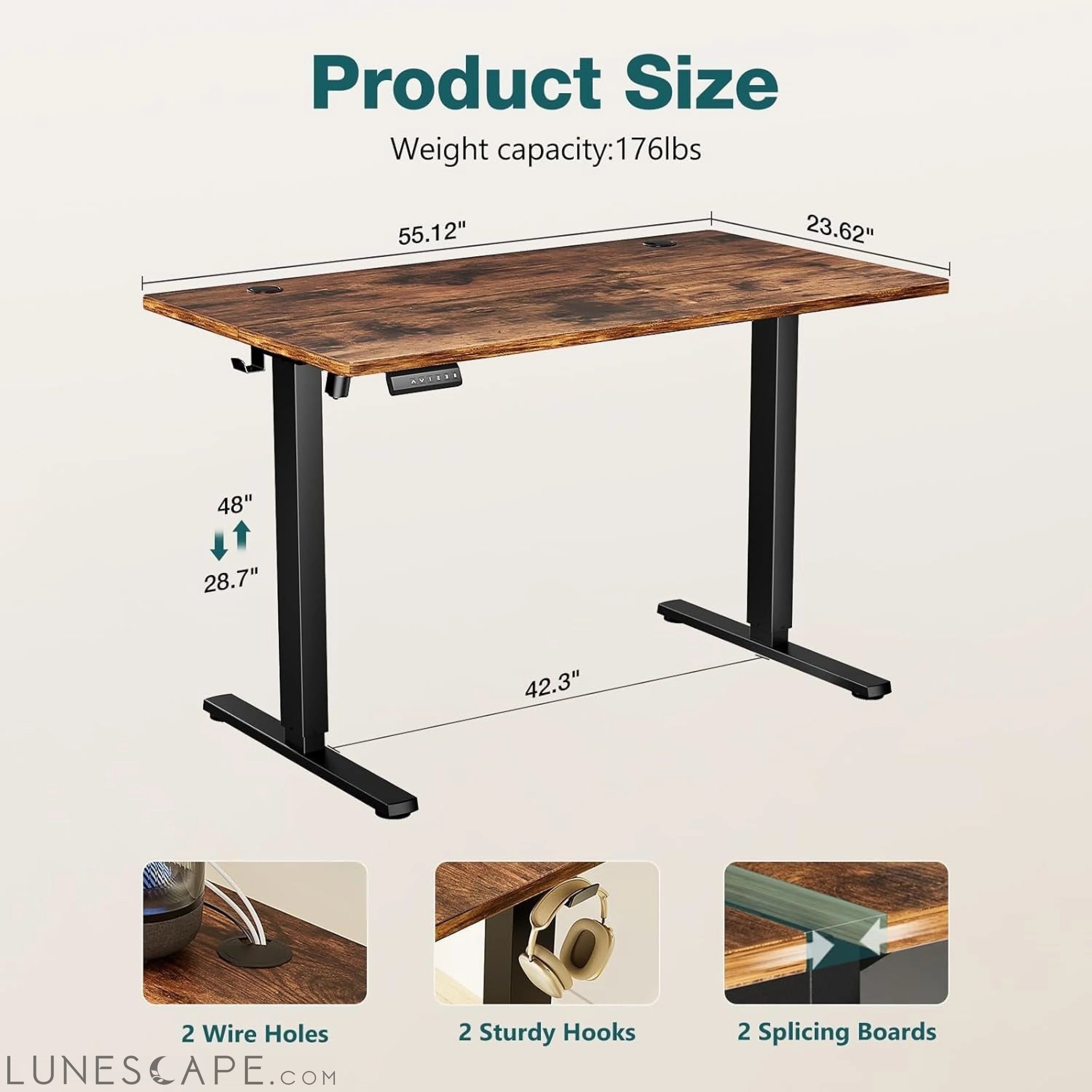 Standing Desk, Adjustable Height Electric Sit Stand up down Computer LUNESCAPE