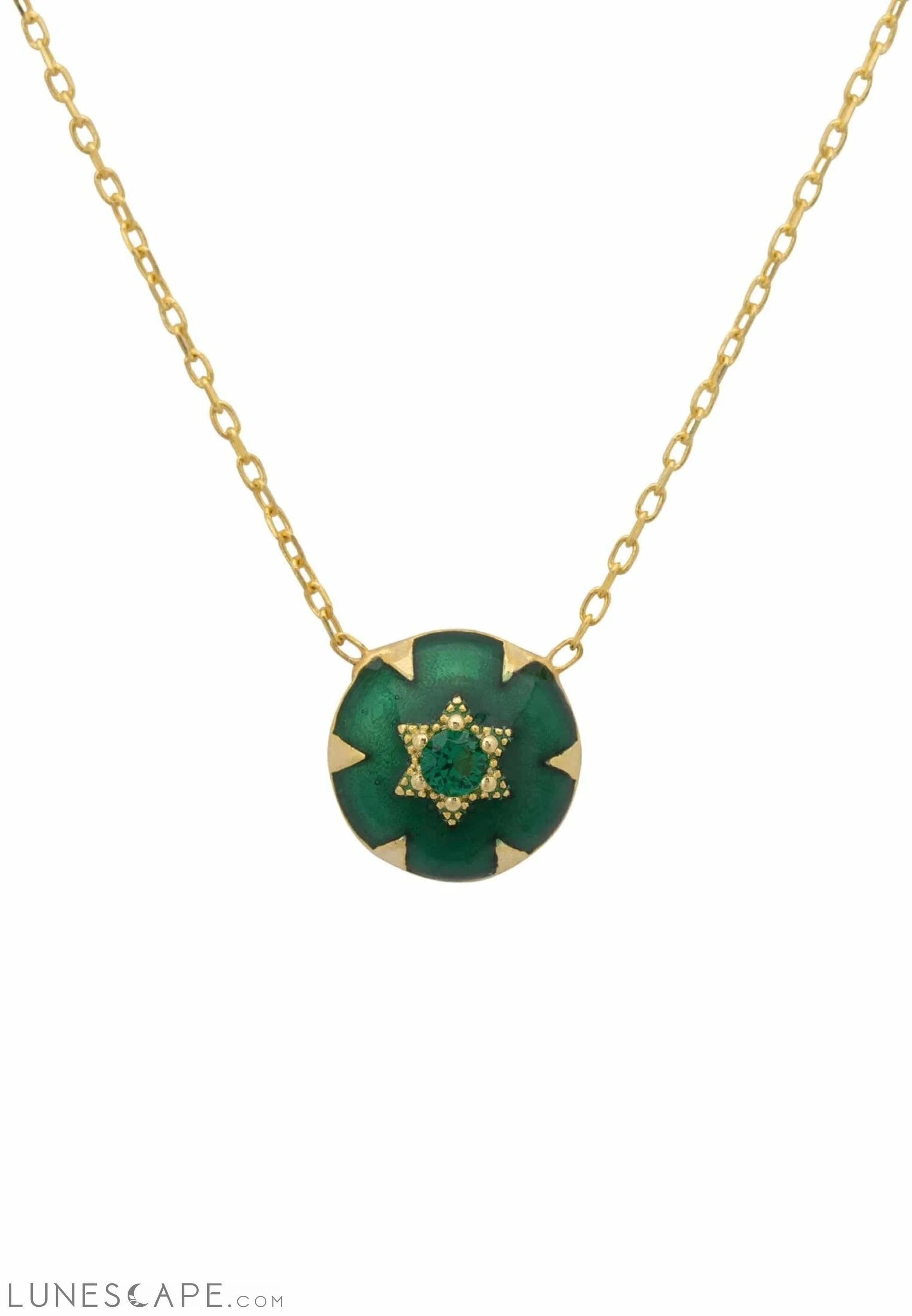 Star of David Green Enamel Necklace Gold LUNESCAPE