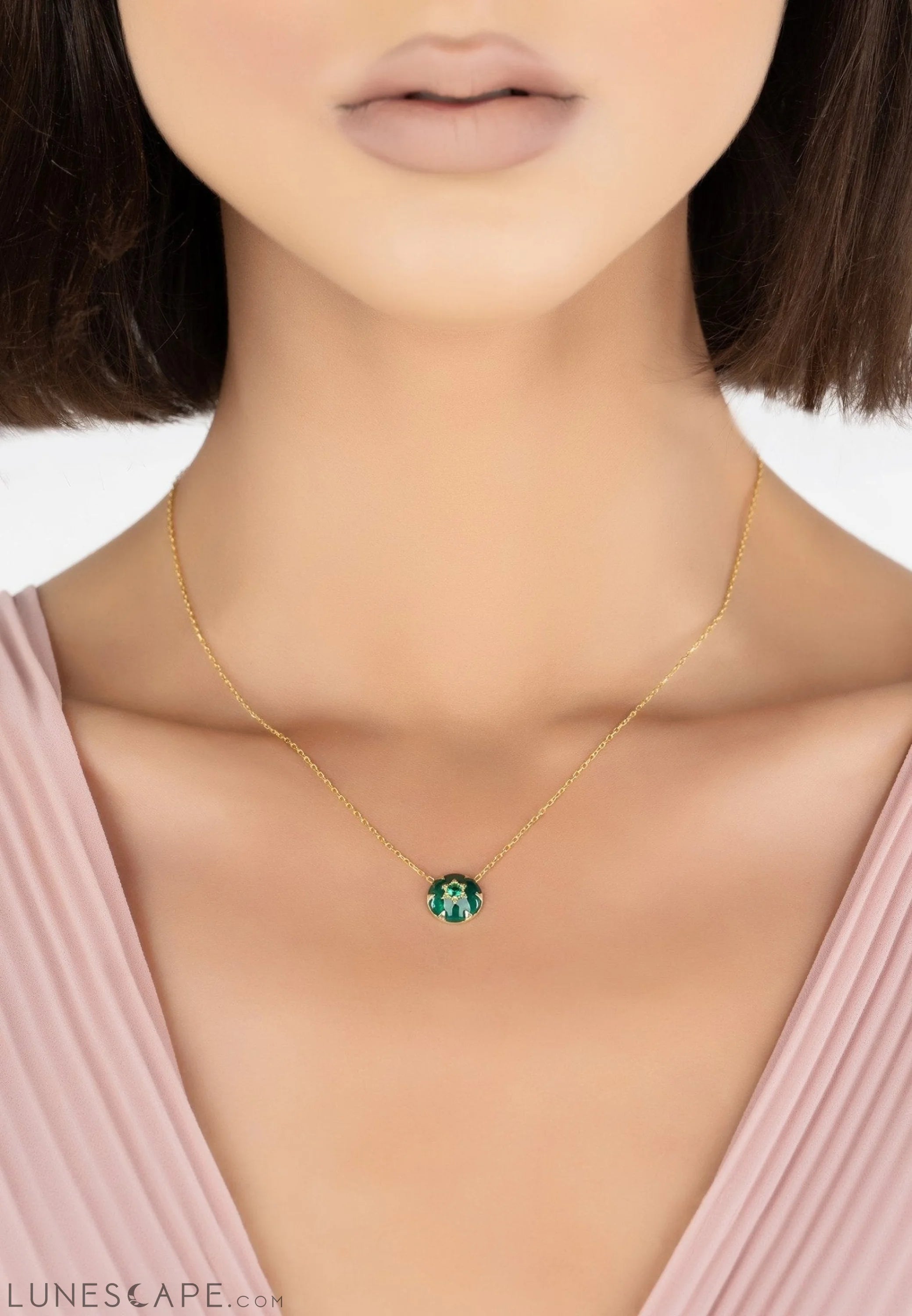 Star of David Green Enamel Necklace Gold LUNESCAPE