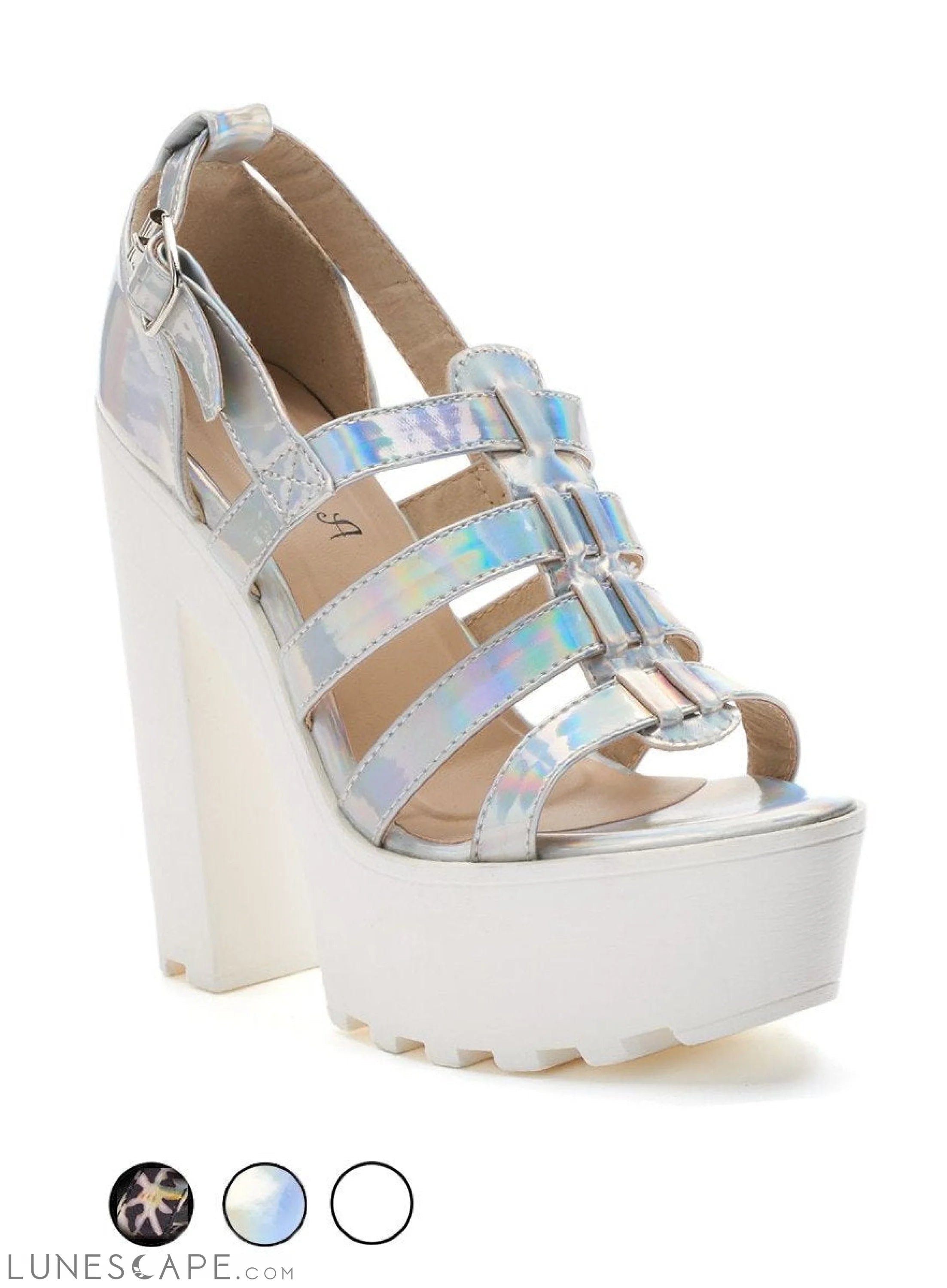 STELLA Platform Block Heel Strappy Metallic Sandal LUNESCAPE