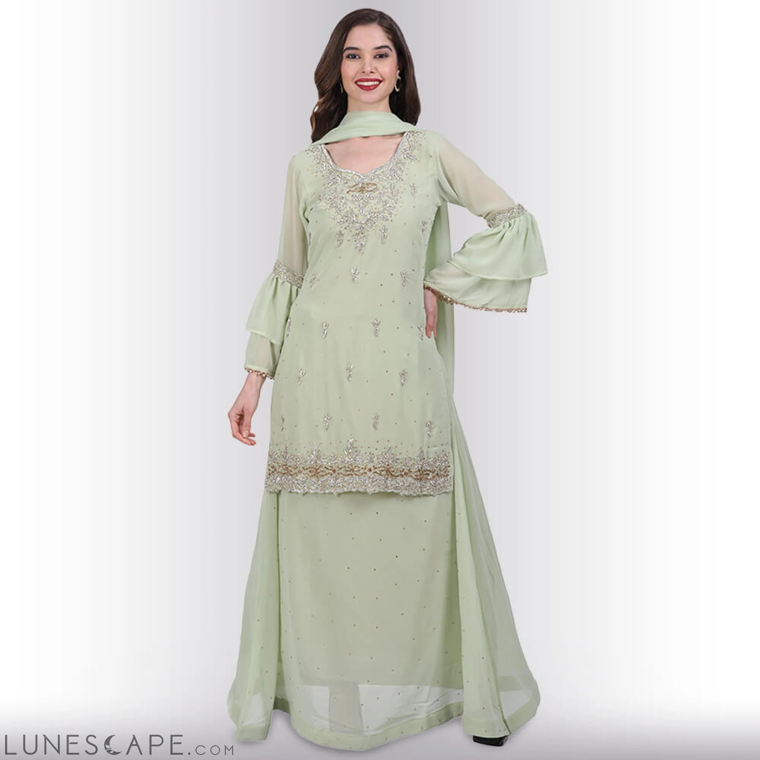 Stone Work Long Top With Lehenga LUNESCAPE