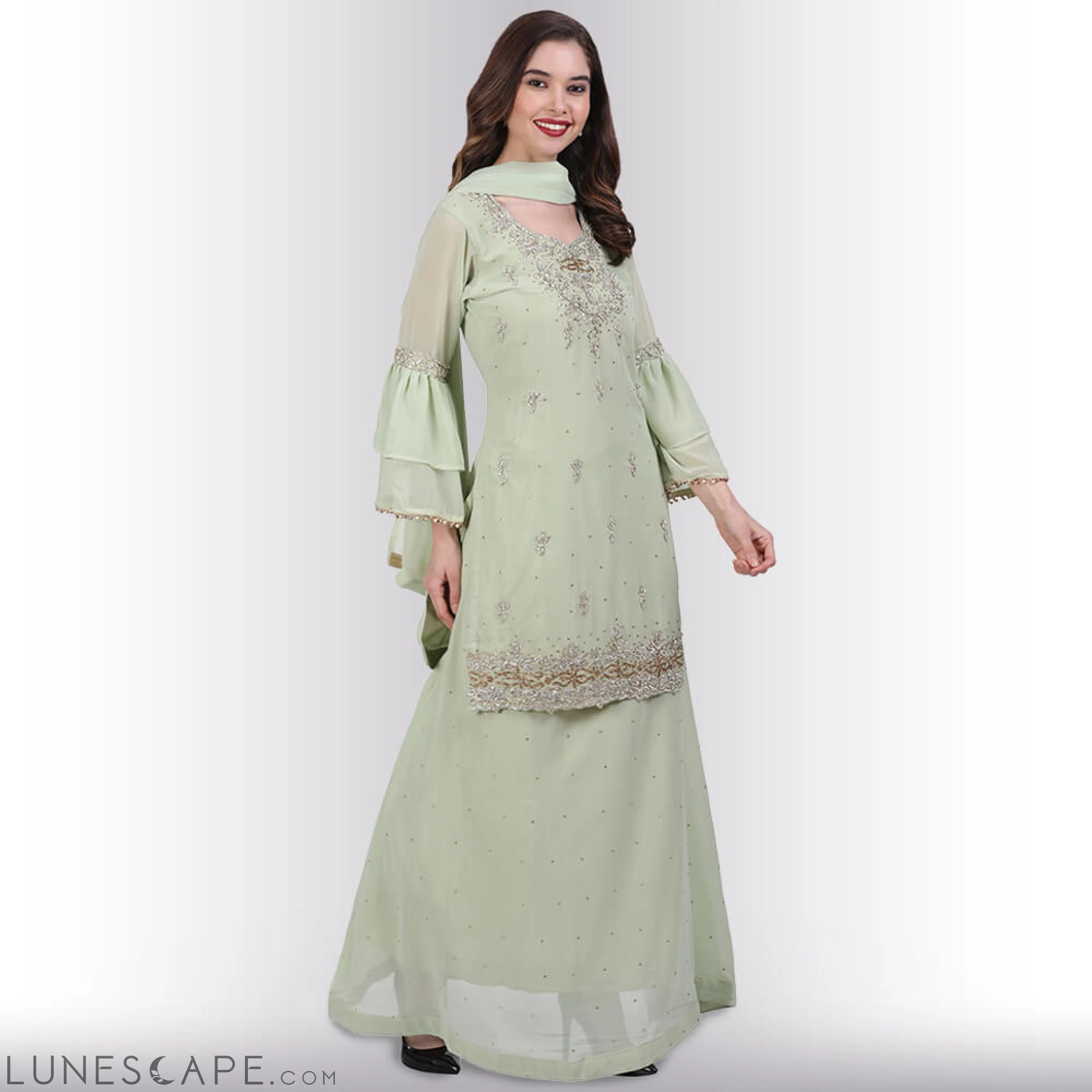 Stone Work Long Top With Lehenga LUNESCAPE
