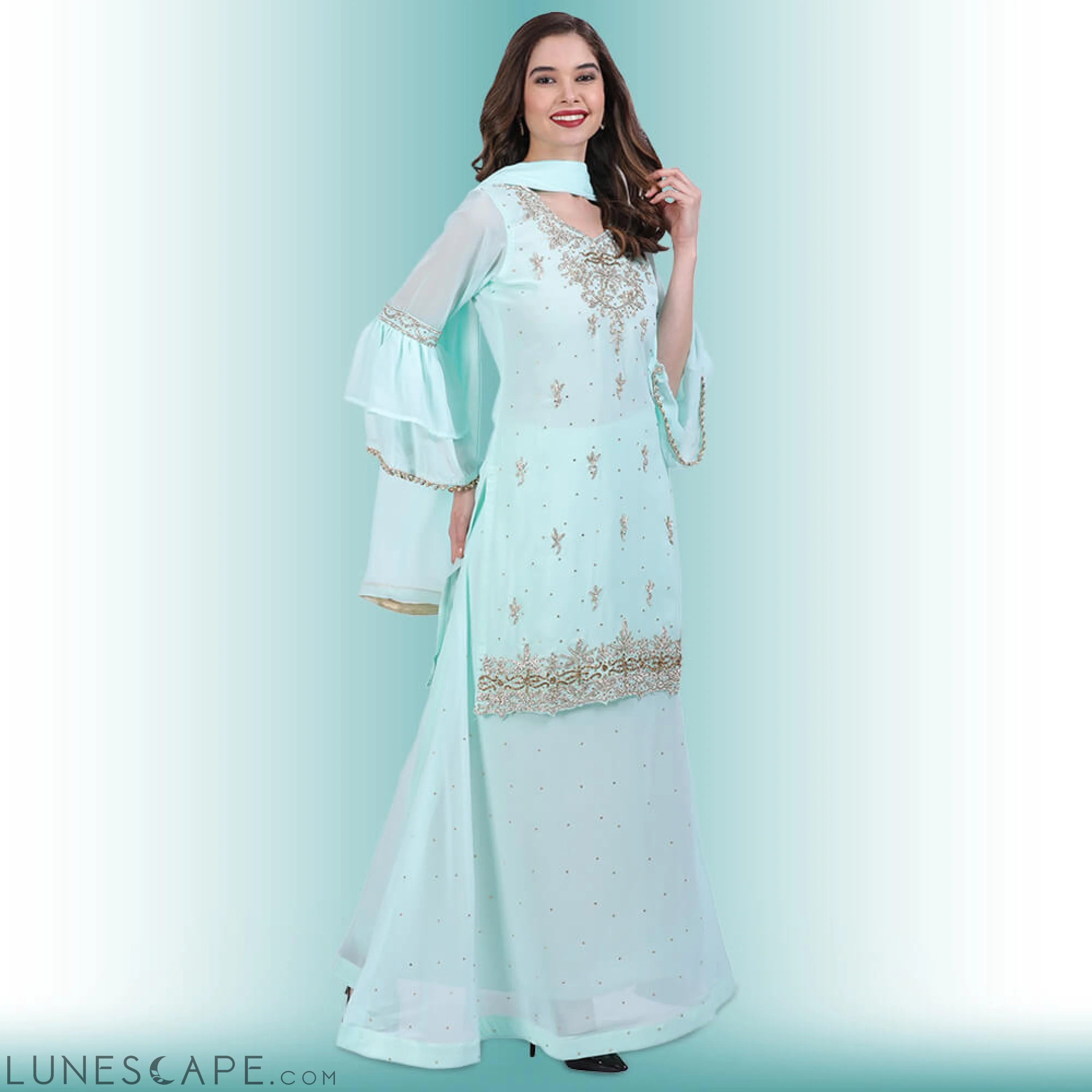 Stone Work Long Top With Lehenga LUNESCAPE