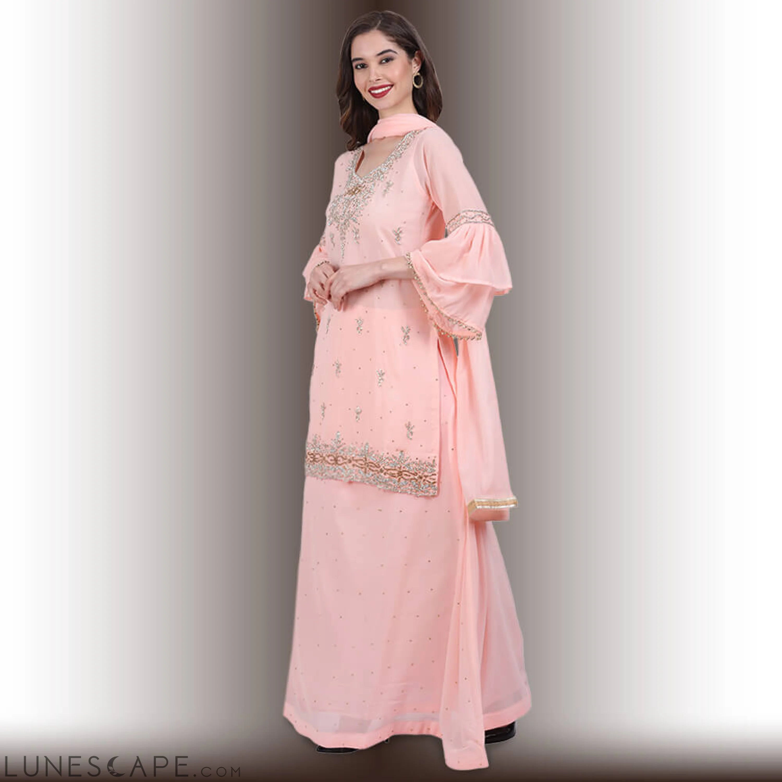 Stone Work Long Top With Lehenga LUNESCAPE