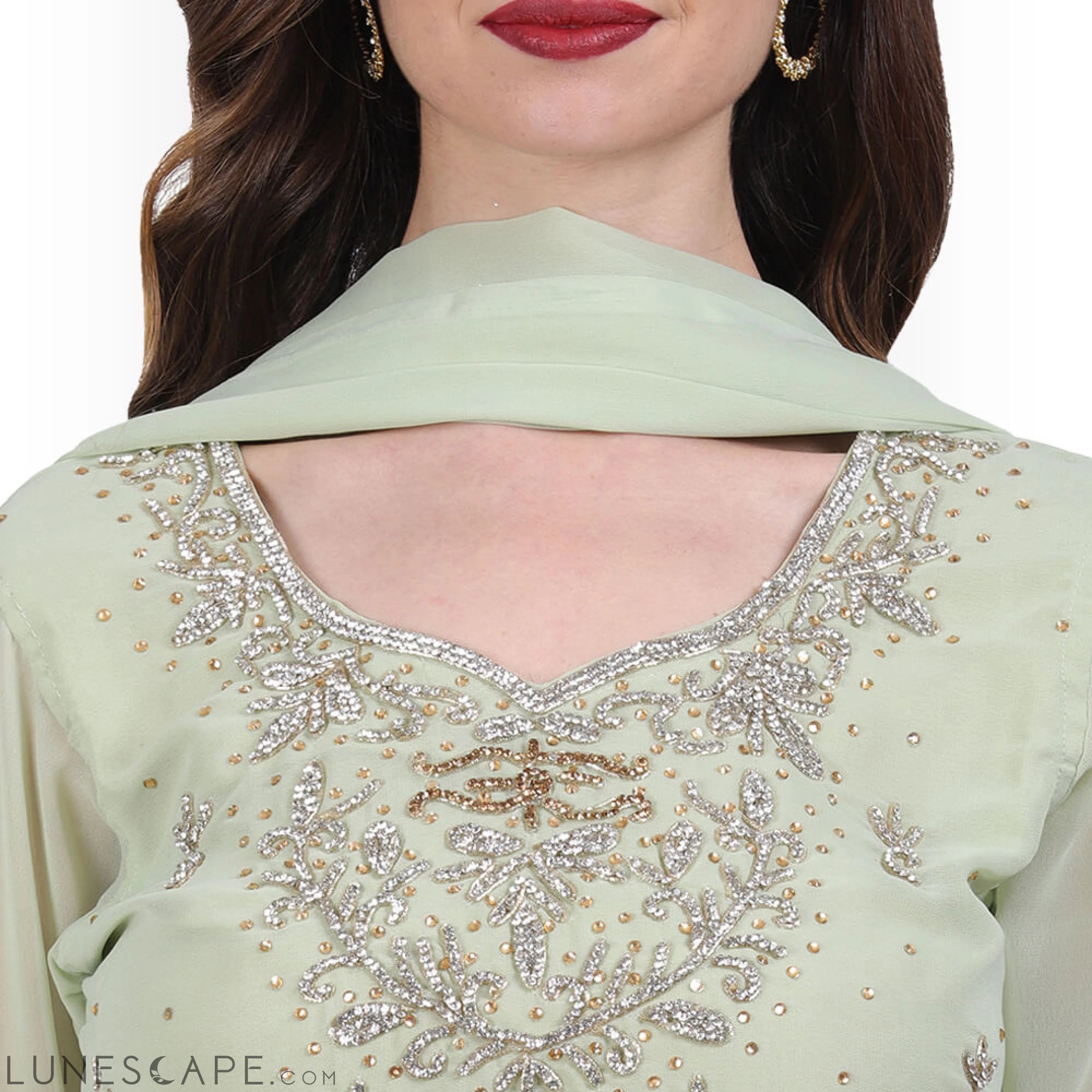 Stone Work Long Top With Lehenga LUNESCAPE
