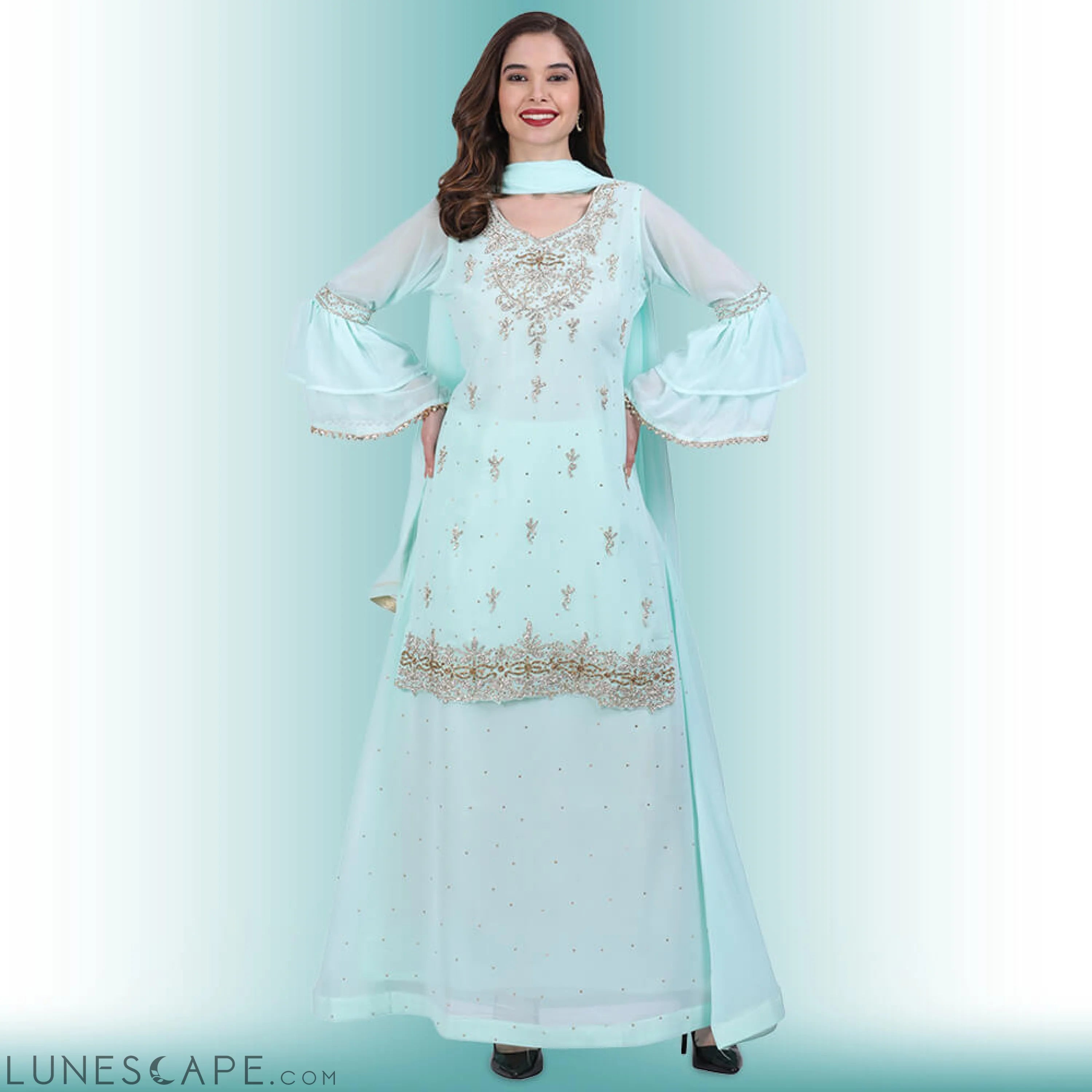 Stone Work Long Top With Lehenga LUNESCAPE