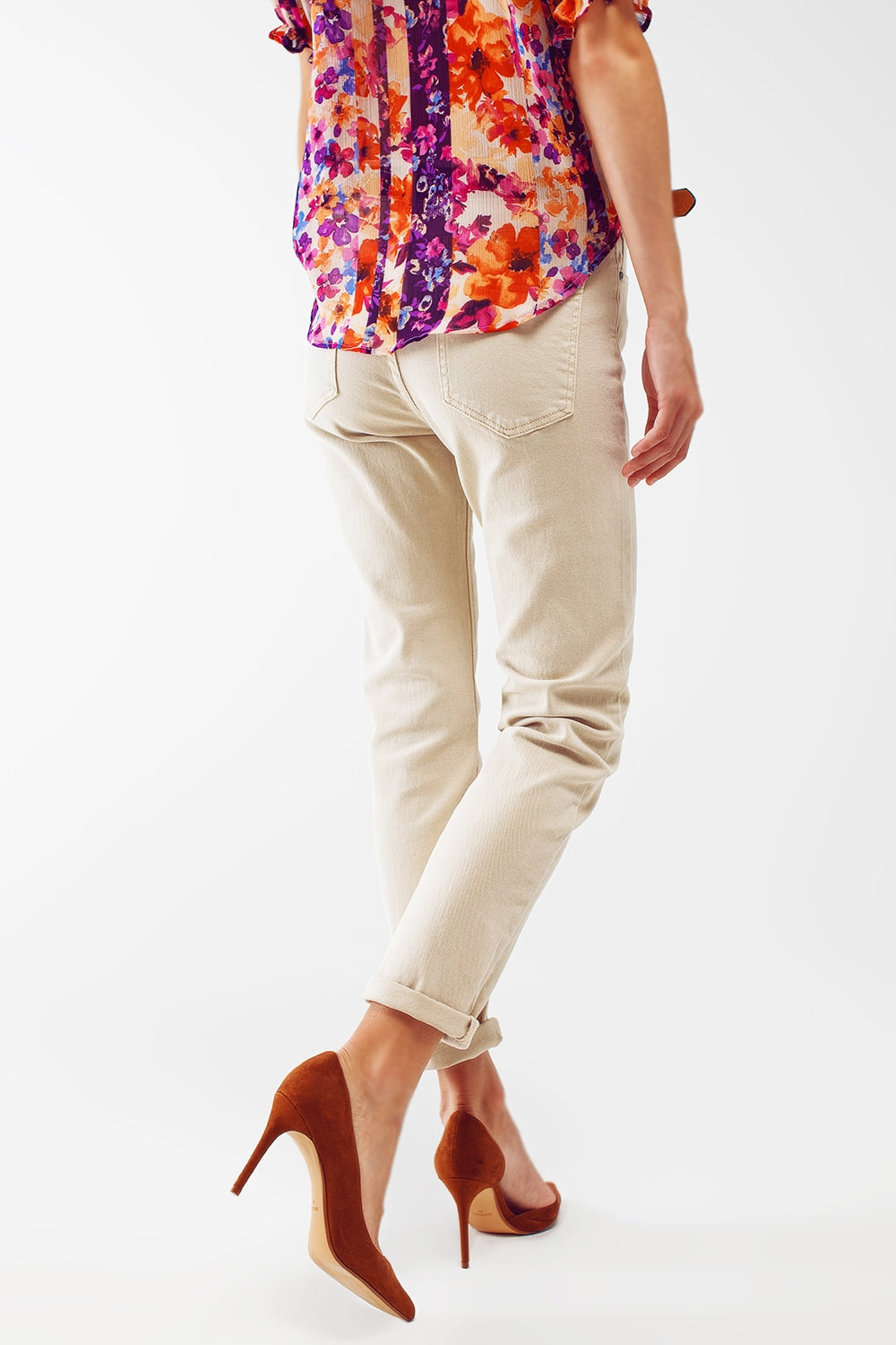 Stretch Cotton Skinny Jeans in Beige LUNESCAPE