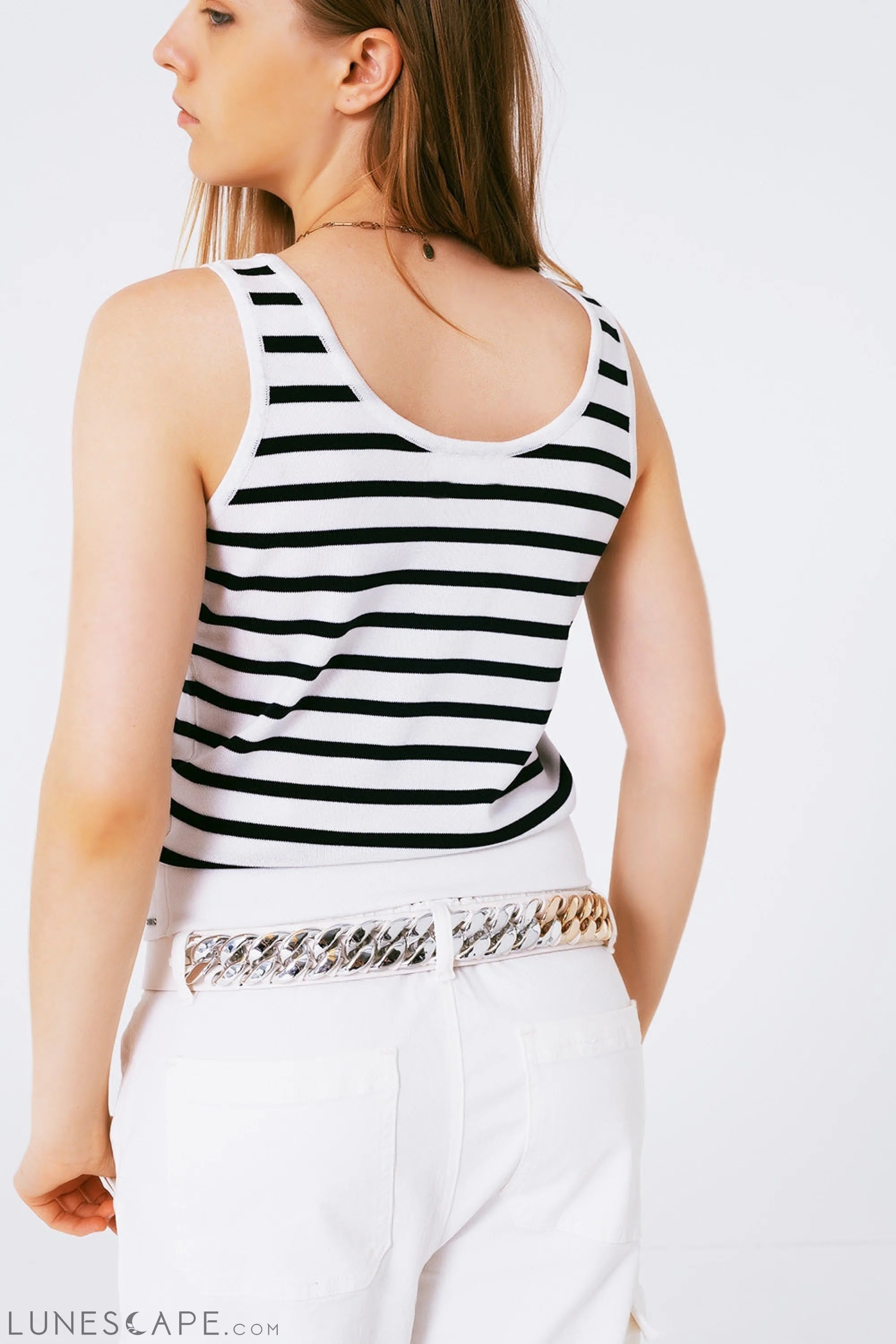 Striped Cropped Top in Navy and White LUNESCAPE