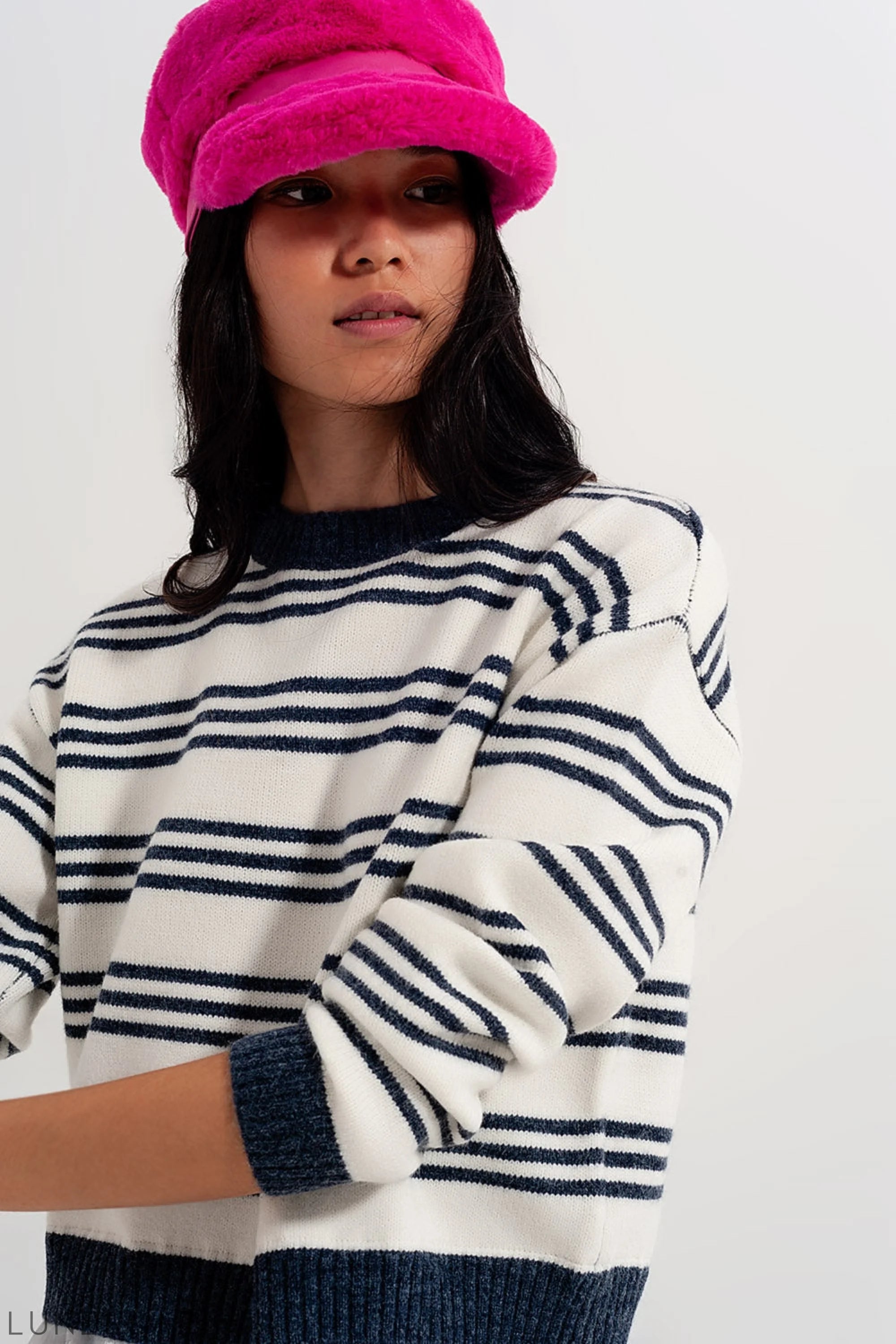 Striped Long Sleeved Sweater in White LUNESCAPE