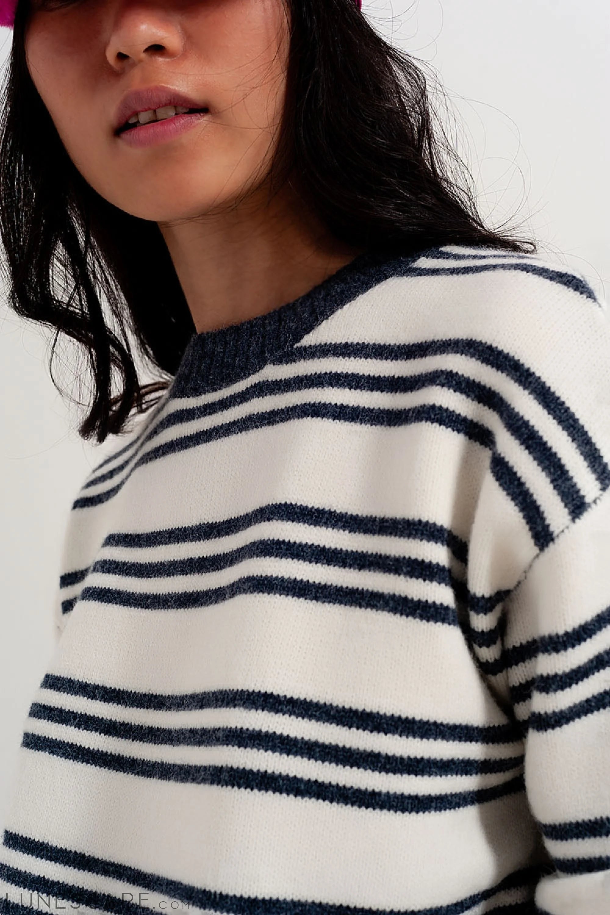 Striped Long Sleeved Sweater in White LUNESCAPE