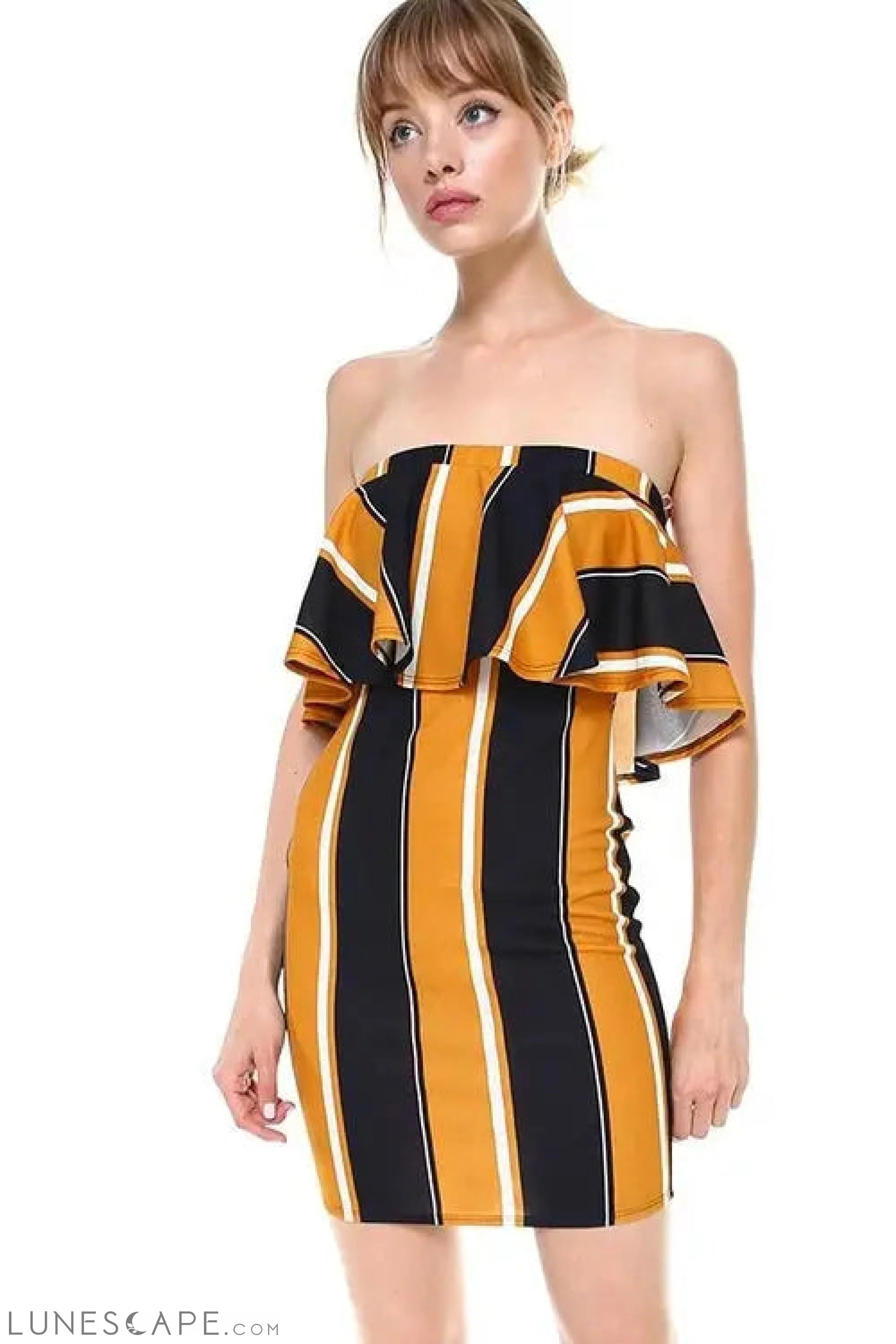 Striped Ruffle Bodycon Dress LUNESCAPE