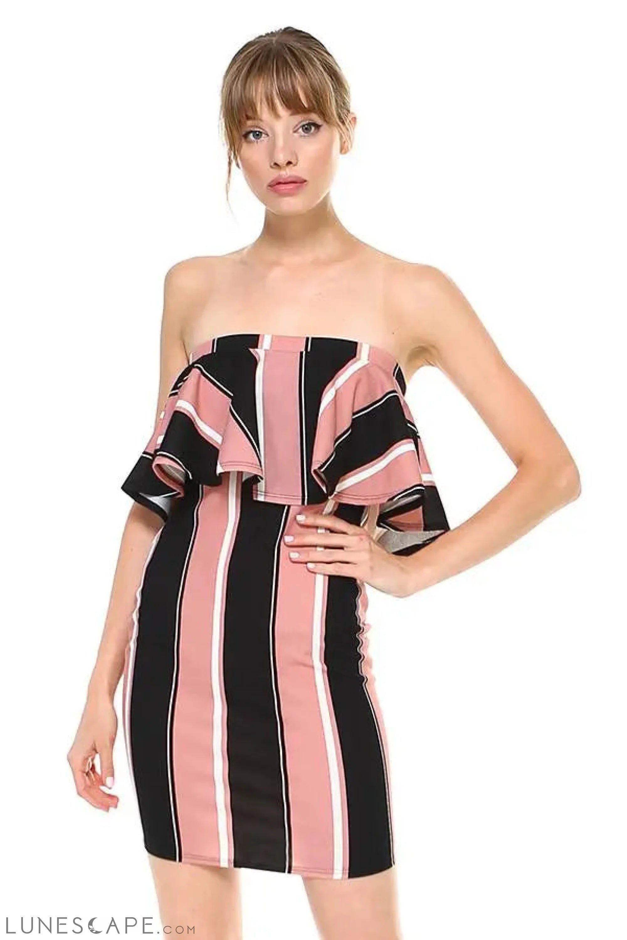 Striped Ruffle Bodycon Dress LUNESCAPE