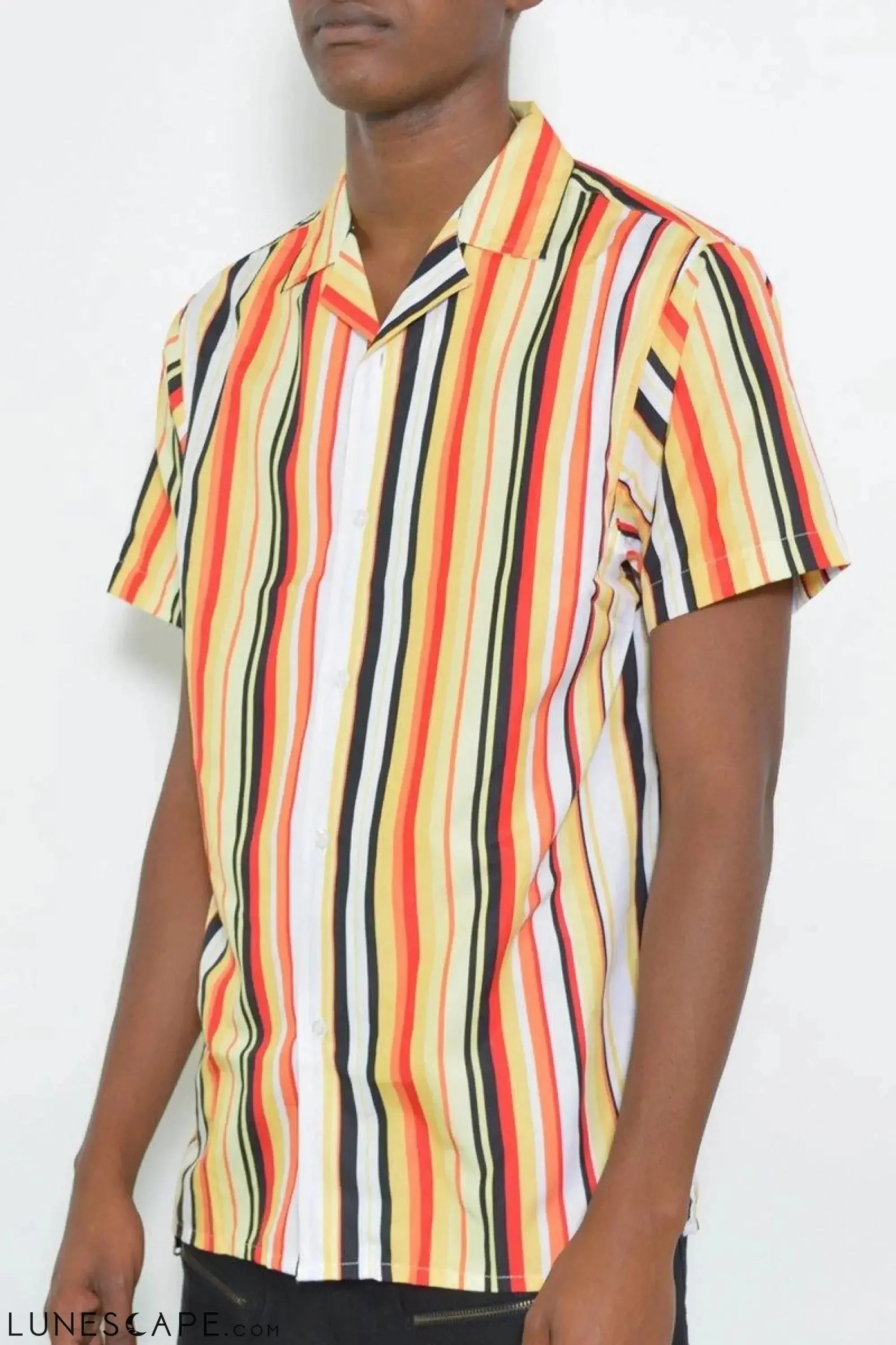 STRIPED SHORT SLEEVE BUTTON UP SHIRT LUNESCAPE