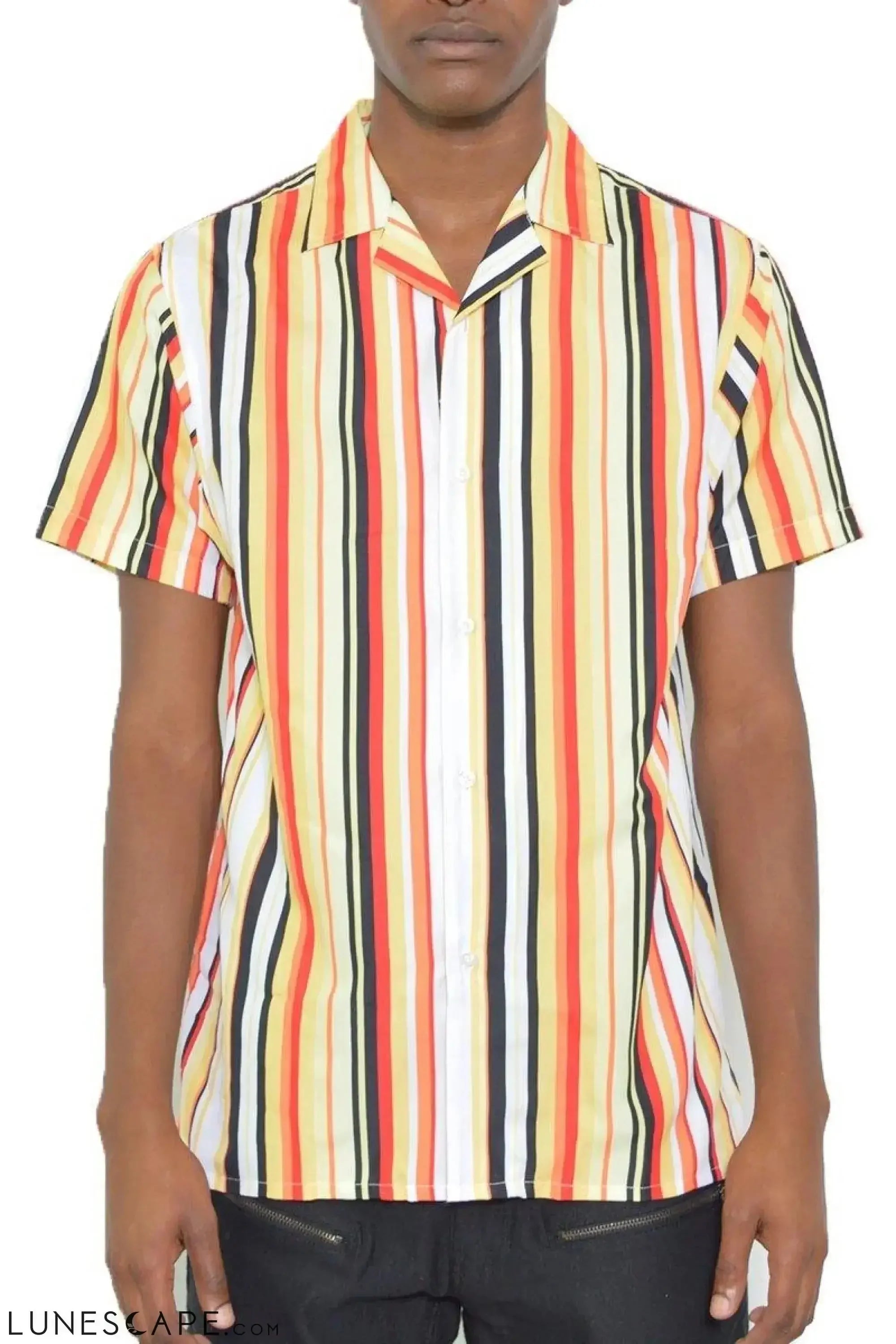 STRIPED SHORT SLEEVE BUTTON UP SHIRT LUNESCAPE