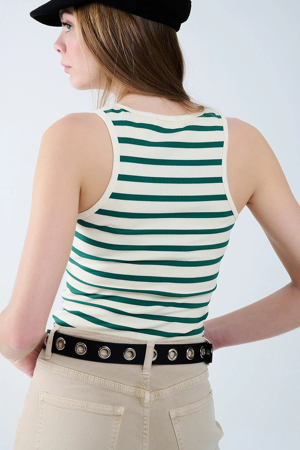 Striped White Tank Top With Green LUNESCAPE
