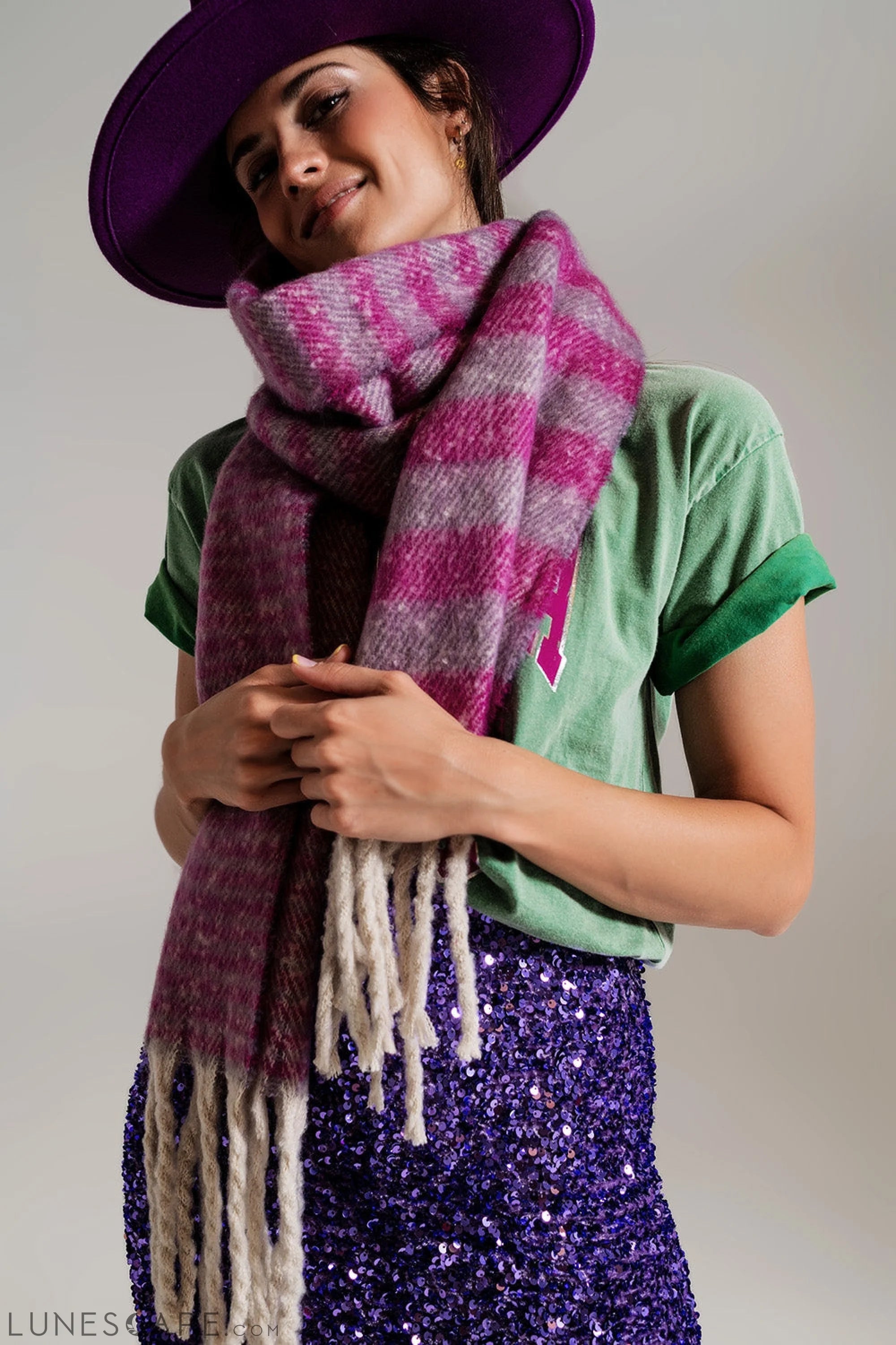 Stripy Chunky Scarf in Lilac and Purple LUNESCAPE
