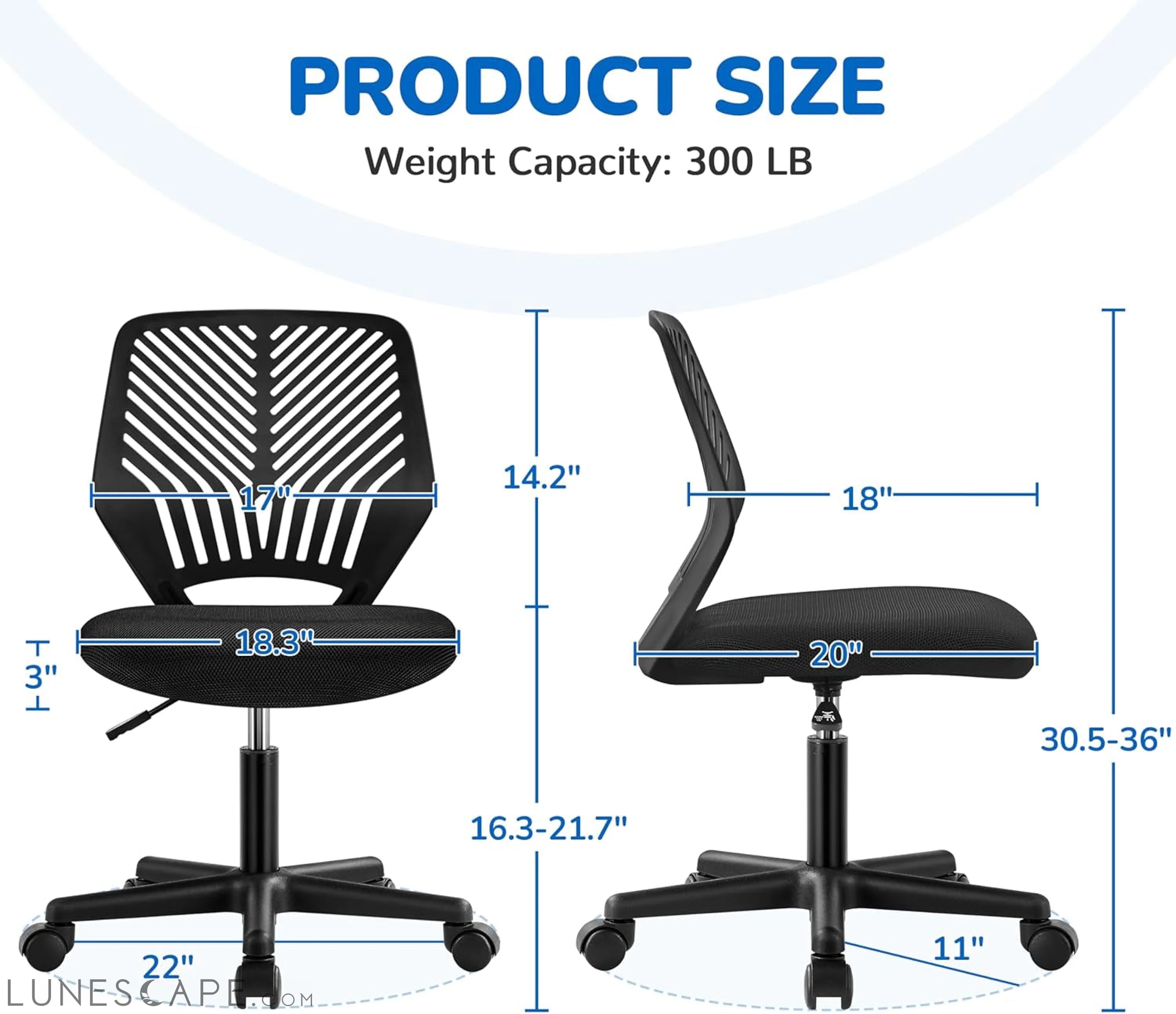 Students Cute Desk Chair Low-Back Armless Study Chair W/Lumbar Support LUNESCAPE