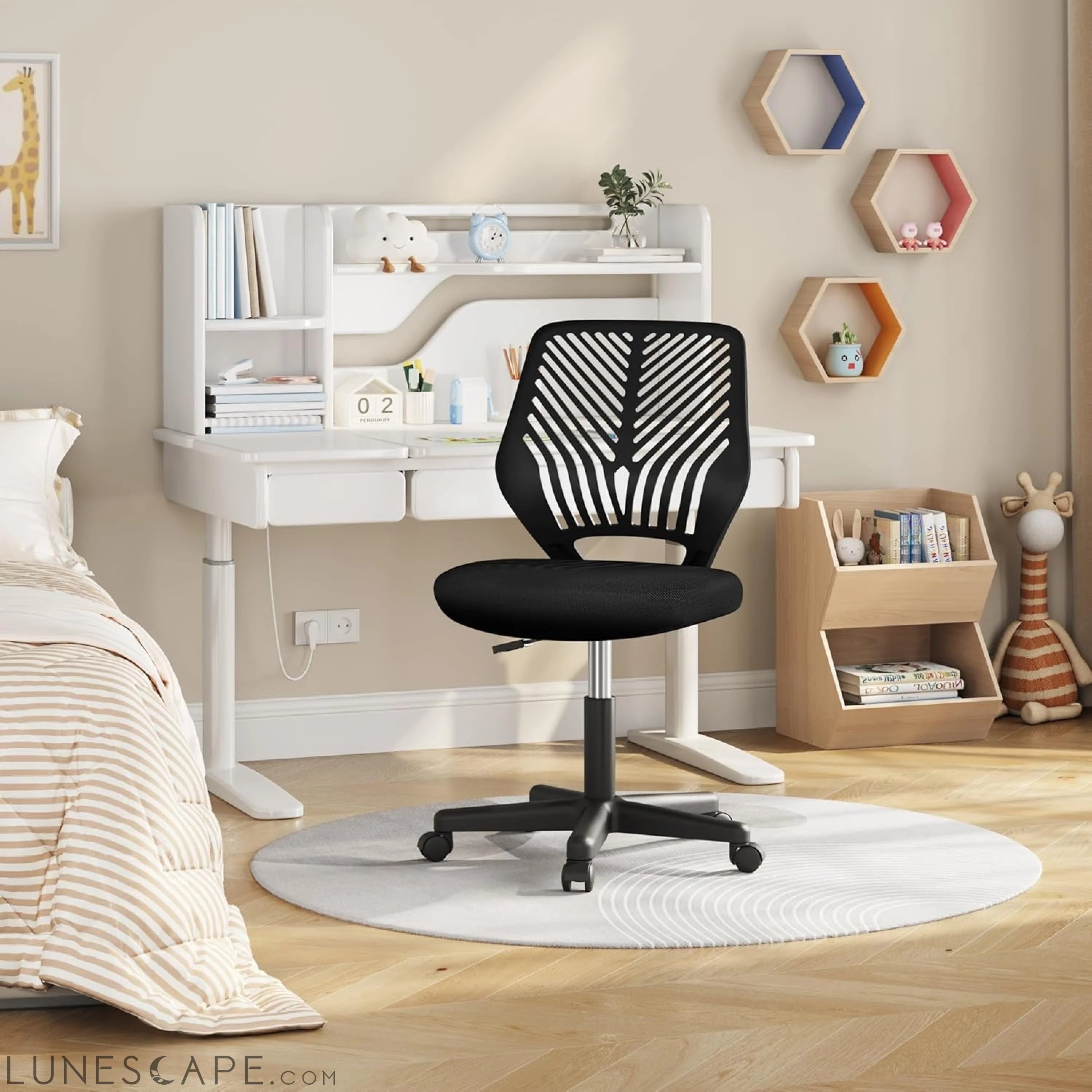 Students Cute Desk Chair Low-Back Armless Study Chair W/Lumbar Support LUNESCAPE