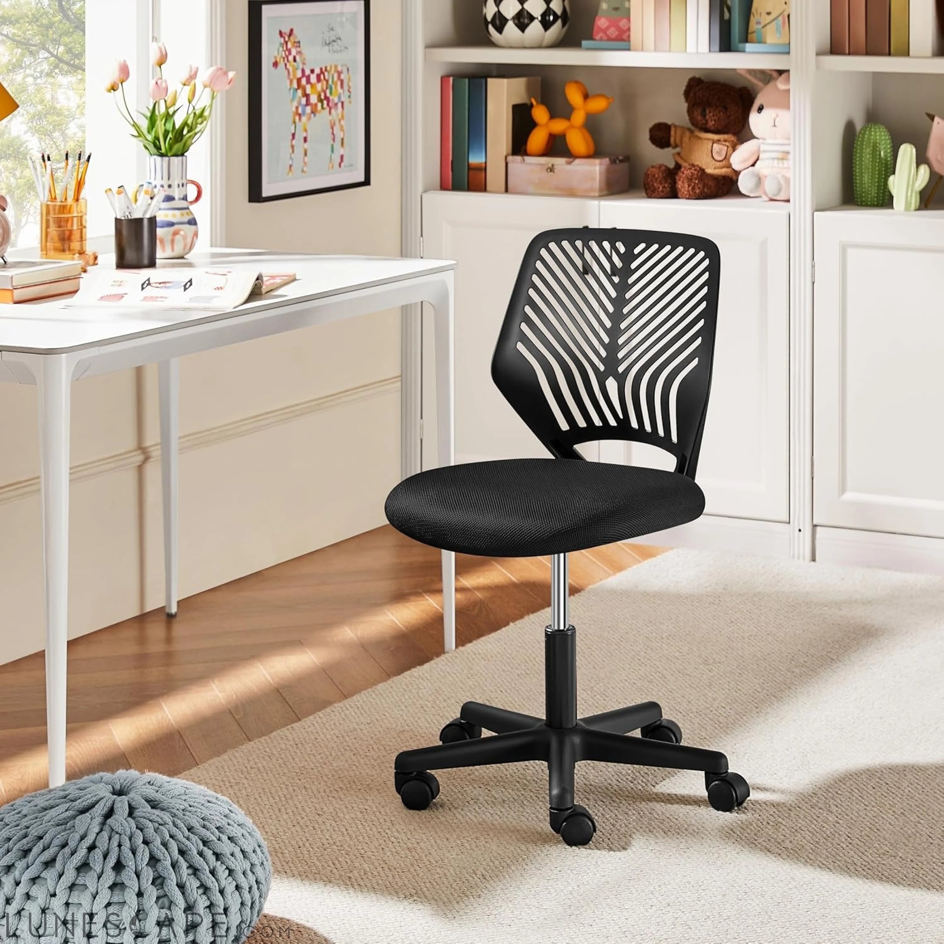 Students Cute Desk Chair Low-Back Armless Study Chair W/Lumbar Support LUNESCAPE