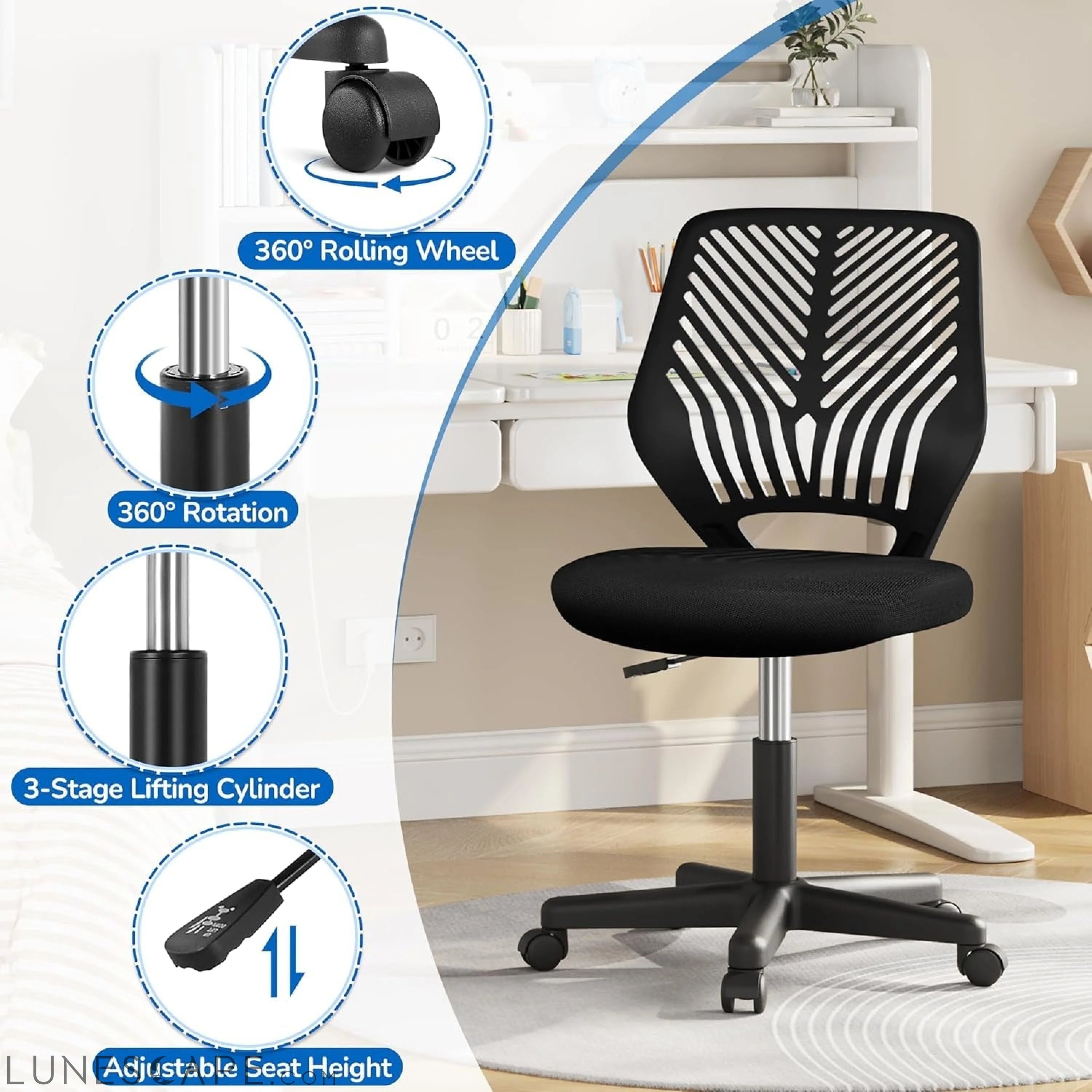 Students Cute Desk Chair Low-Back Armless Study Chair W/Lumbar Support LUNESCAPE