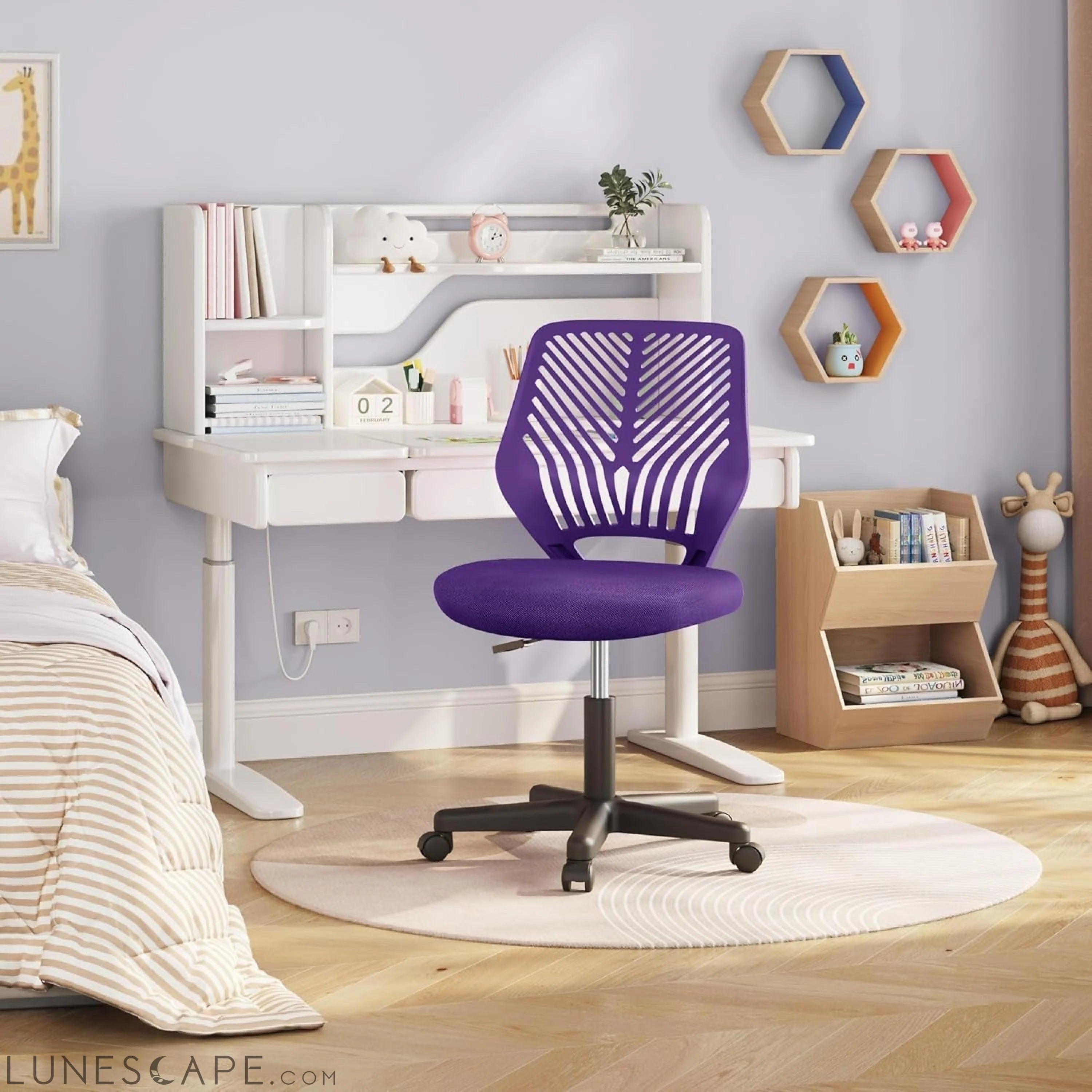Students Cute Desk Chair Low-Back Armless Study Chair W/Lumbar Support LUNESCAPE
