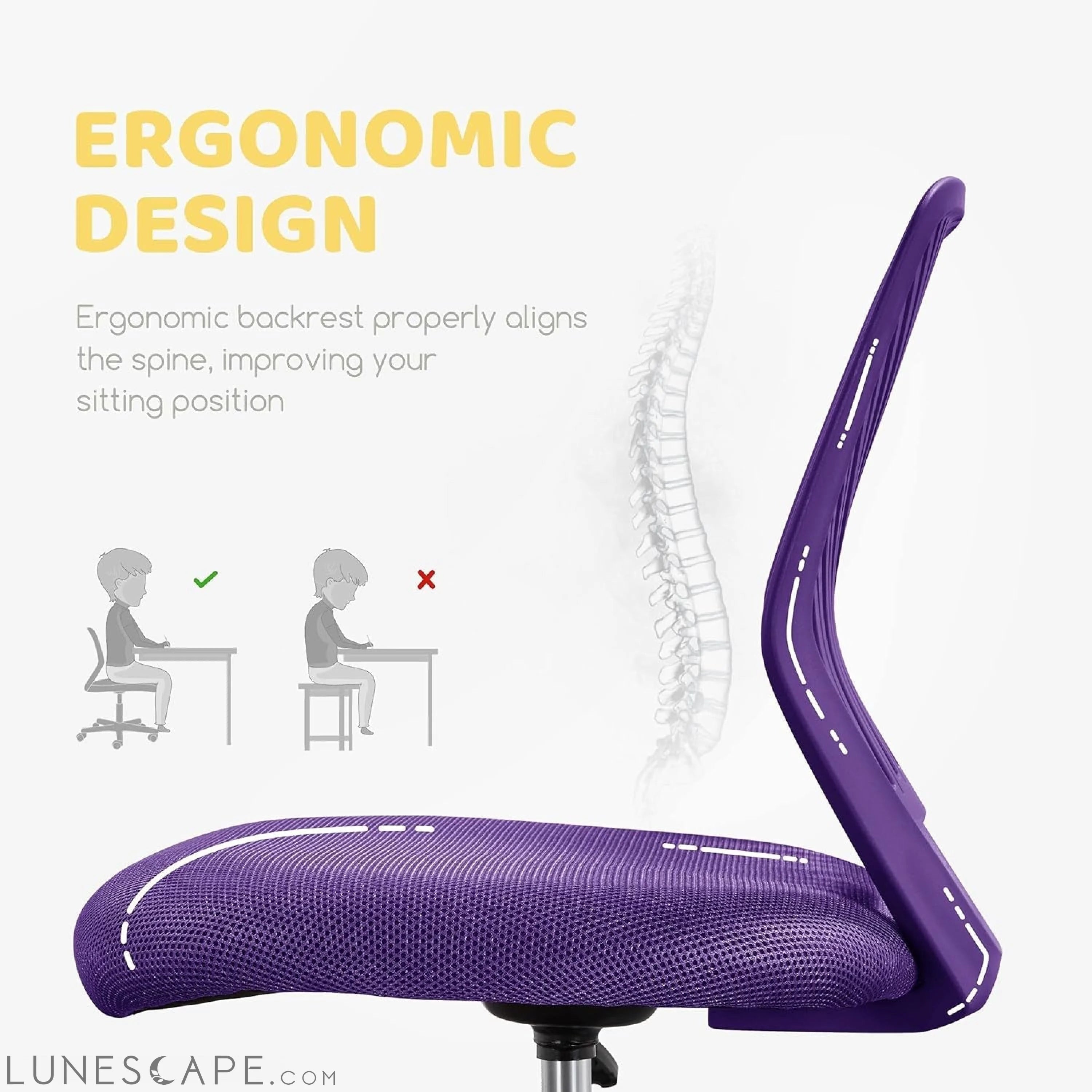 Students Cute Desk Chair Low-Back Armless Study Chair W/Lumbar Support LUNESCAPE