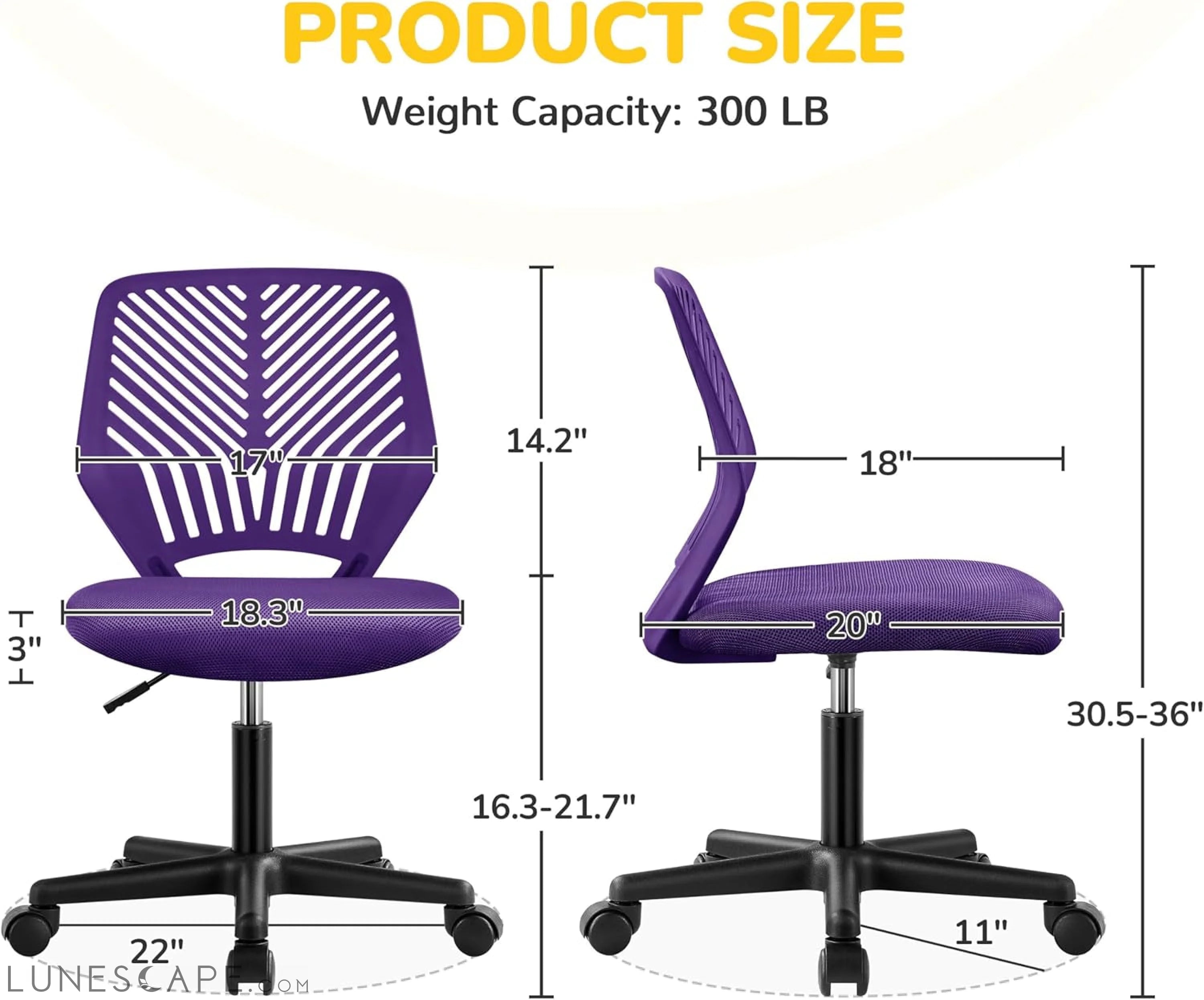 Students Cute Desk Chair Low-Back Armless Study Chair W/Lumbar Support LUNESCAPE