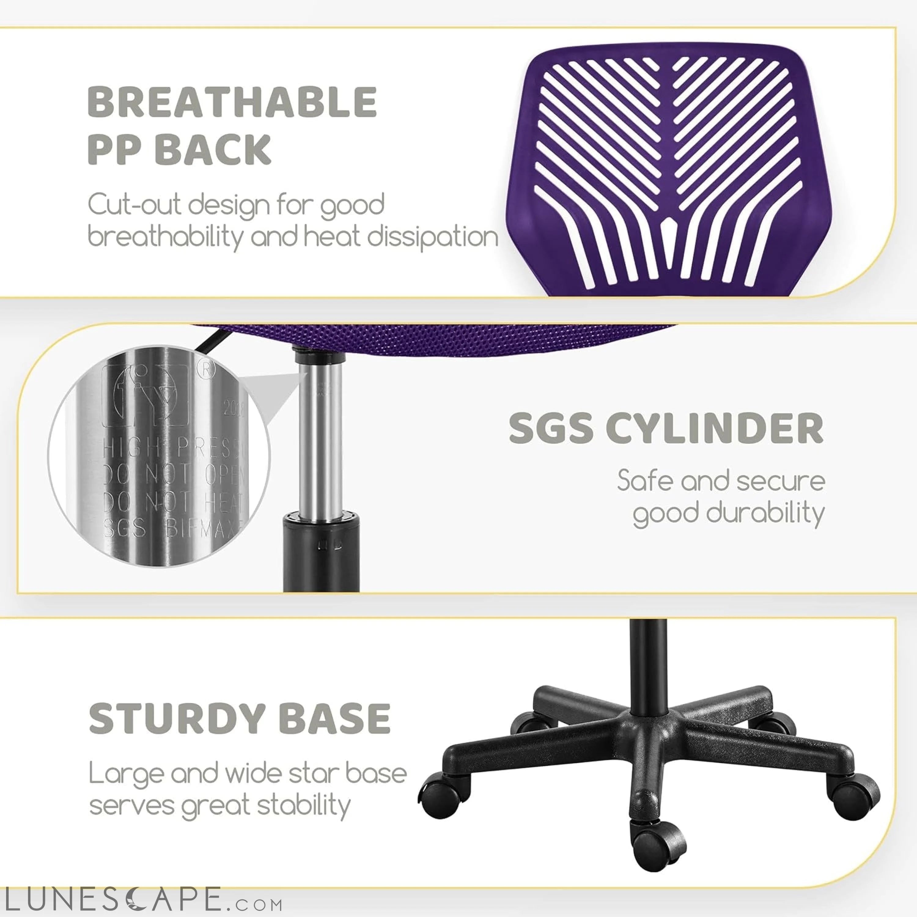 Students Cute Desk Chair Low-Back Armless Study Chair W/Lumbar Support LUNESCAPE