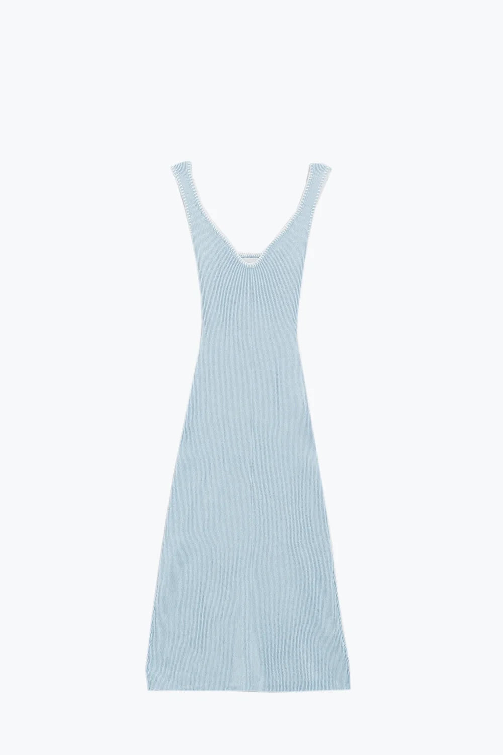 Summer Body Hugging Knitted Dress in Light Blue With White Trim LUNESCAPE