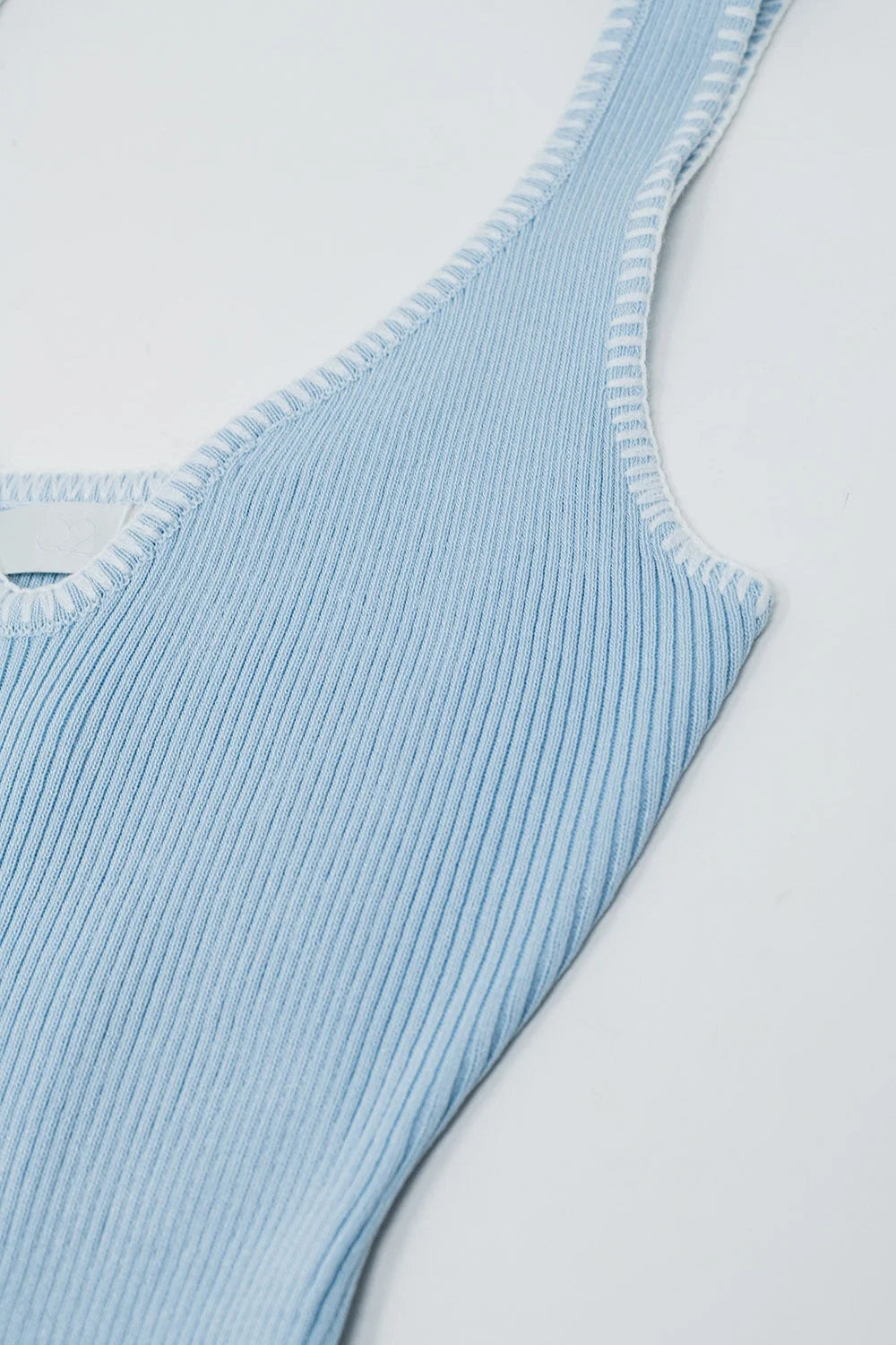 Summer Body Hugging Knitted Dress in Light Blue With White Trim LUNESCAPE