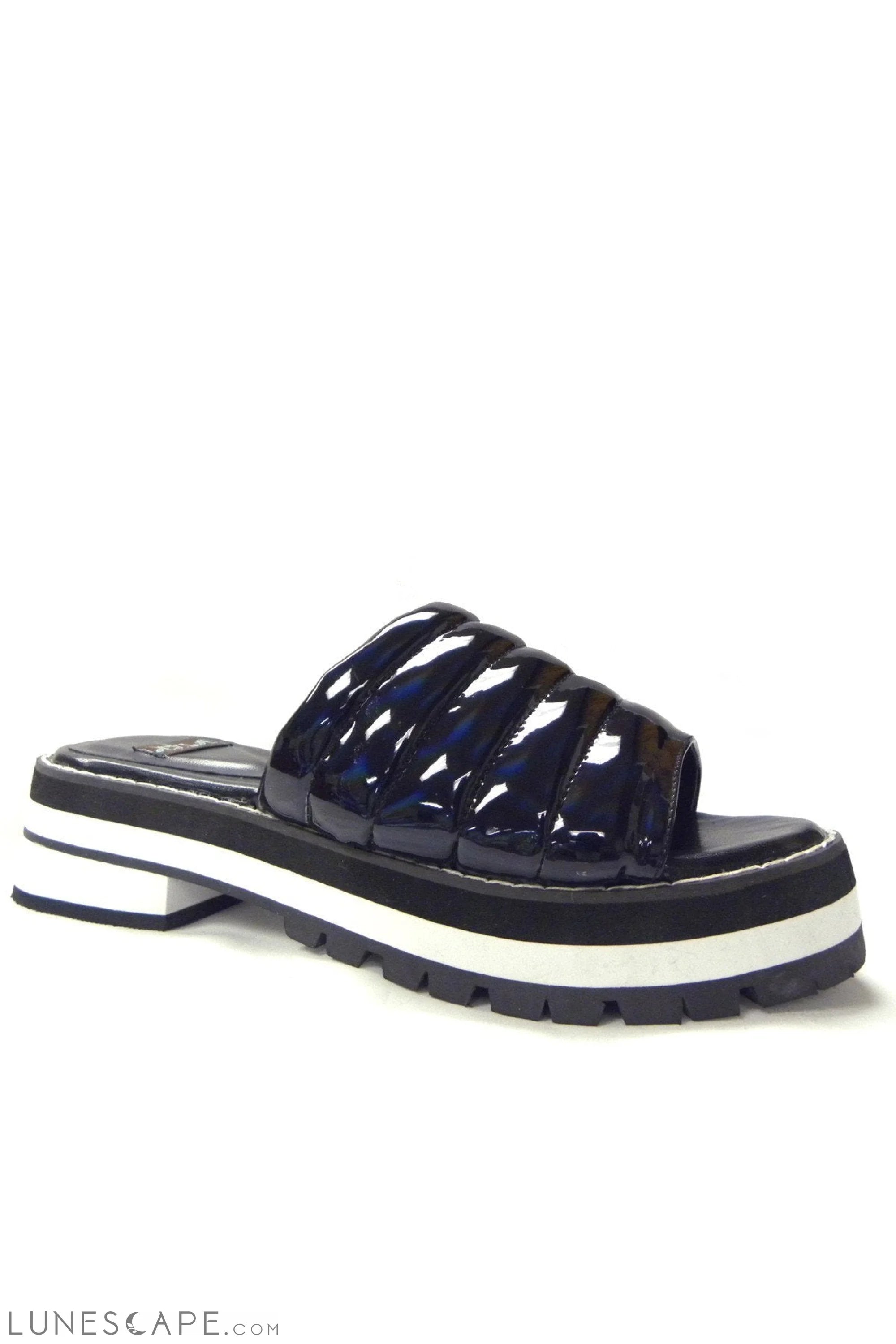 SUNLIGHT Iridescent Metallic Open Toe Platform Slide Sandal LUNESCAPE